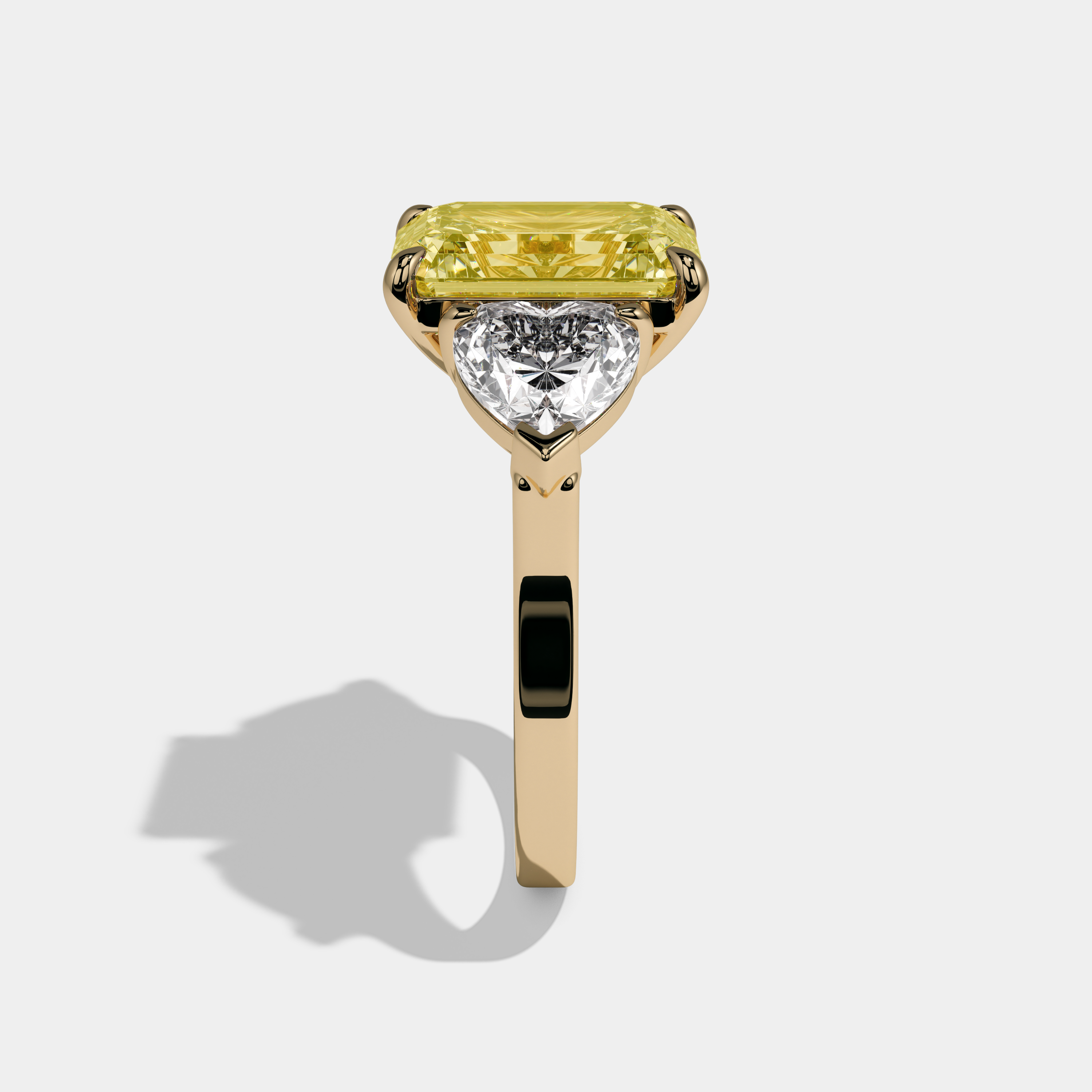 Charlotte Fancy Yellow Emerald Cut Diamond Plain Band With Heart Sides Engagement Ring 10ct 18K Yellow Gold