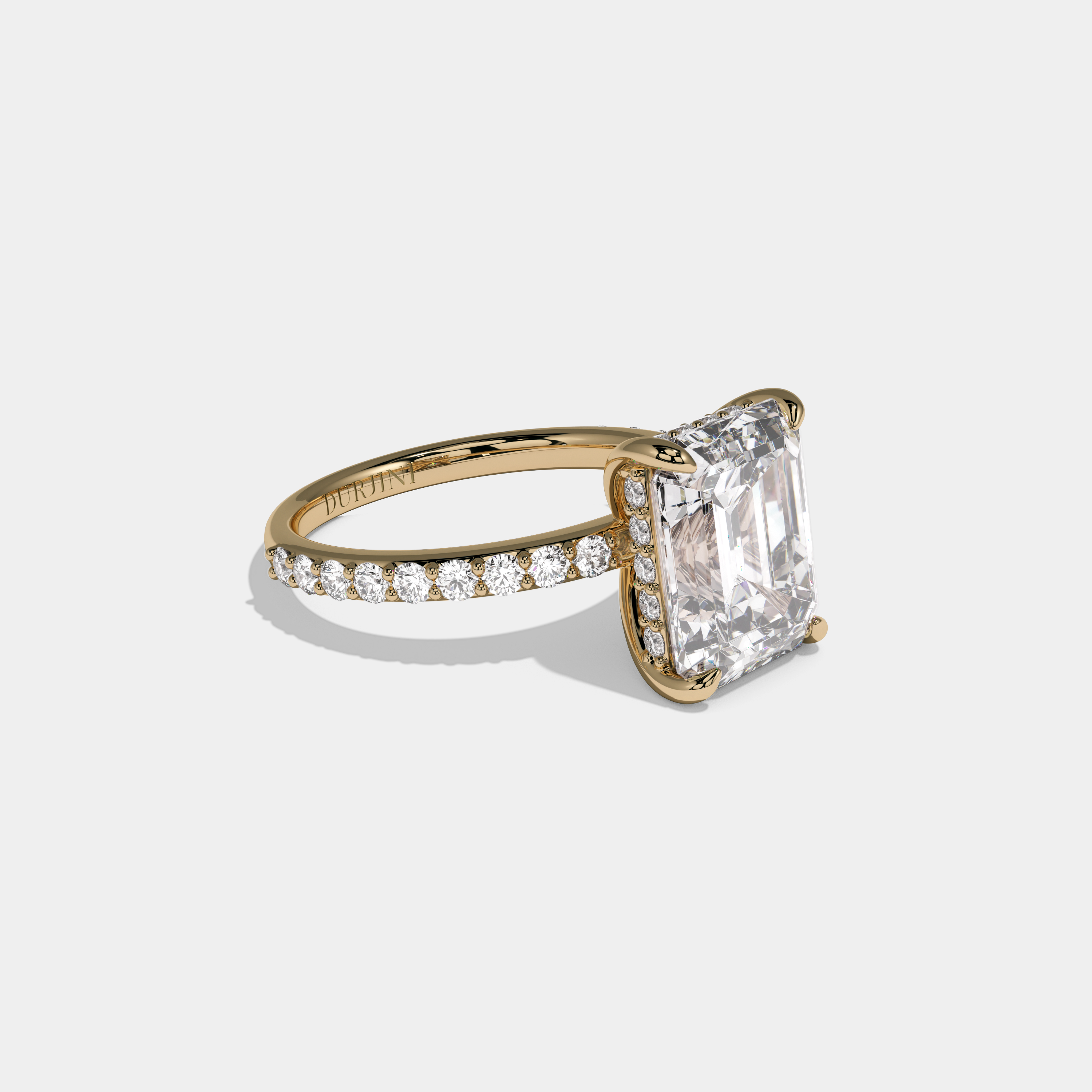 Charlotte Emerald Cut Diamond Halo Engagement Ring 10ct 18K Yellow Gold