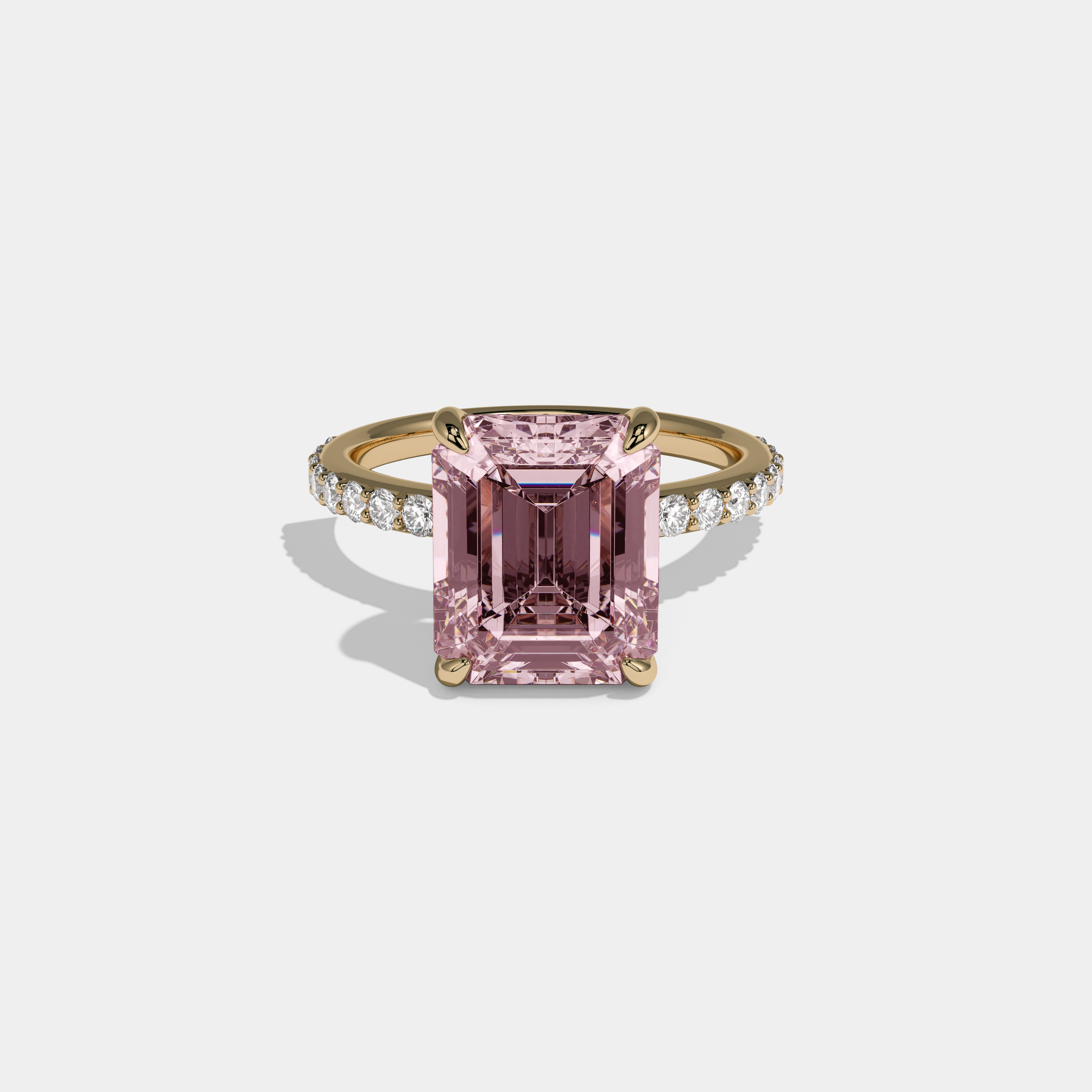 Charlotte Fancy Pink Emerald Cut Diamond Band Engagement Ring 6ct 18K Yellow Gold