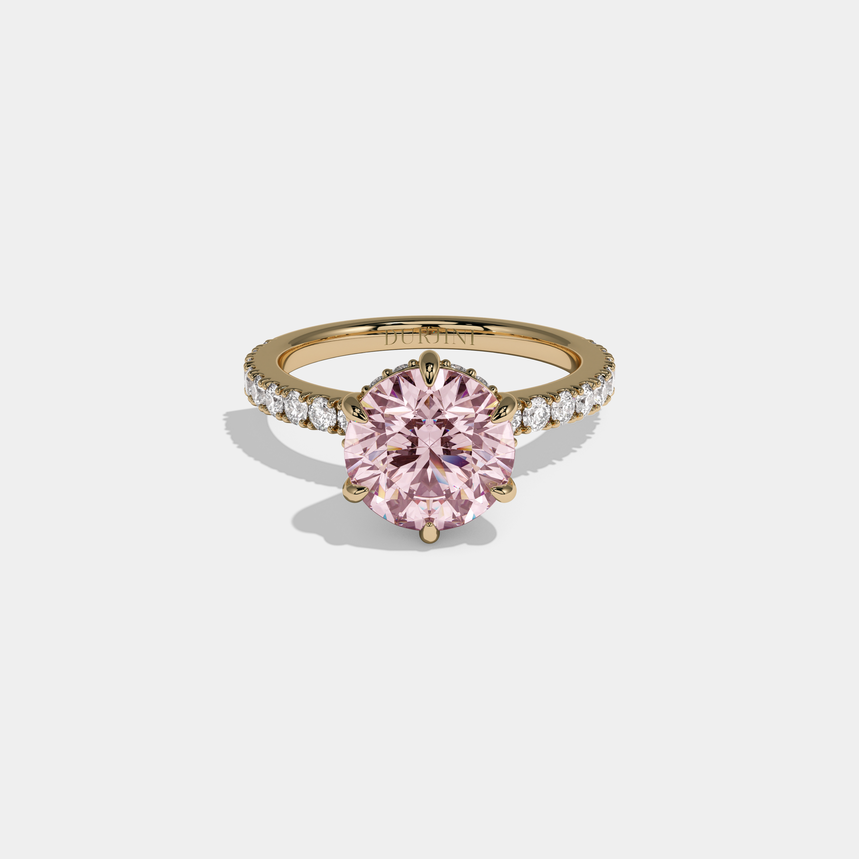 Charlotte Fancy Pink Round Brilliant Cut Diamond Band Engagement Ring 6ct 18K Yellow Gold