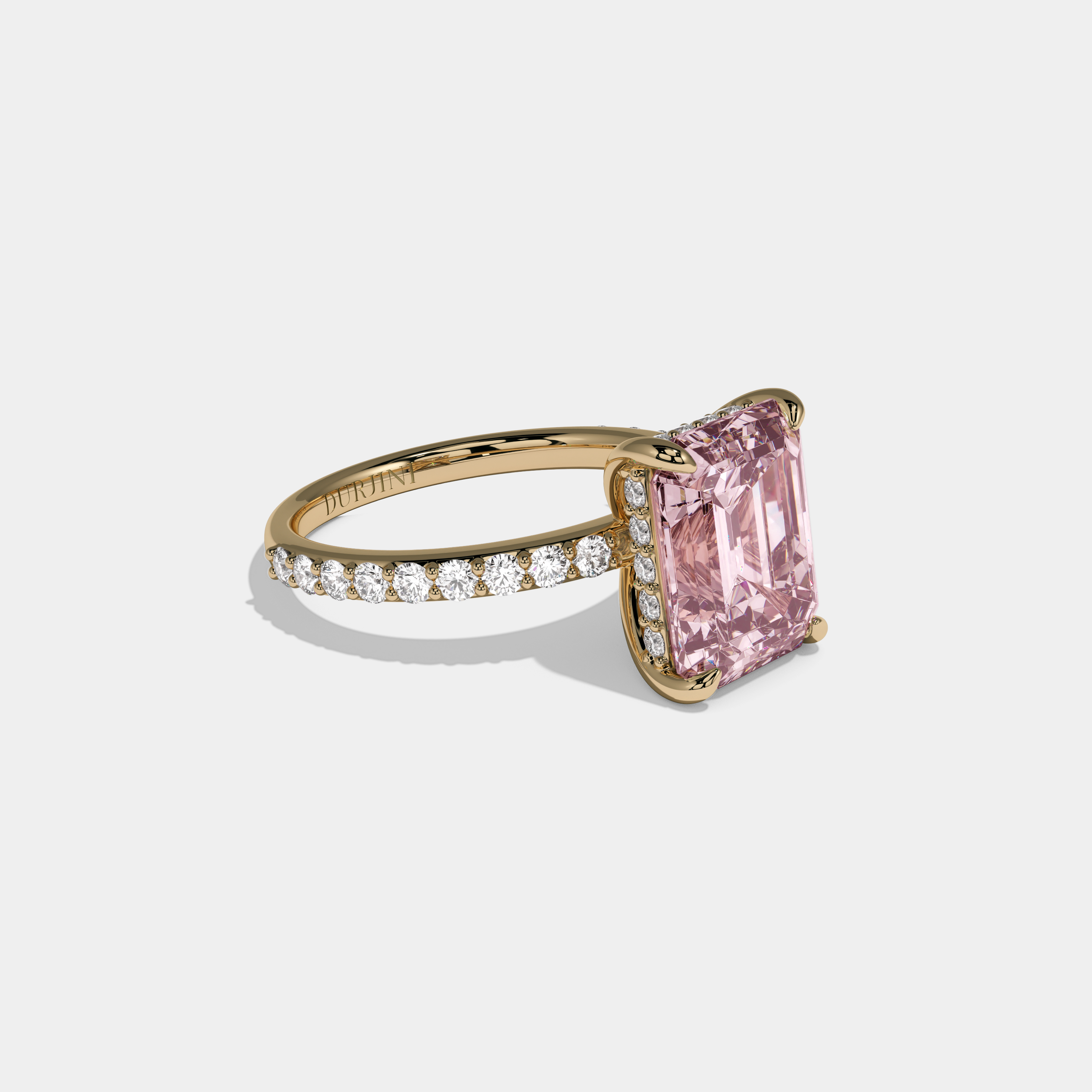 Charlotte Fancy Pink Emerald Cut Diamond Band Engagement Ring 6ct 18K Yellow Gold