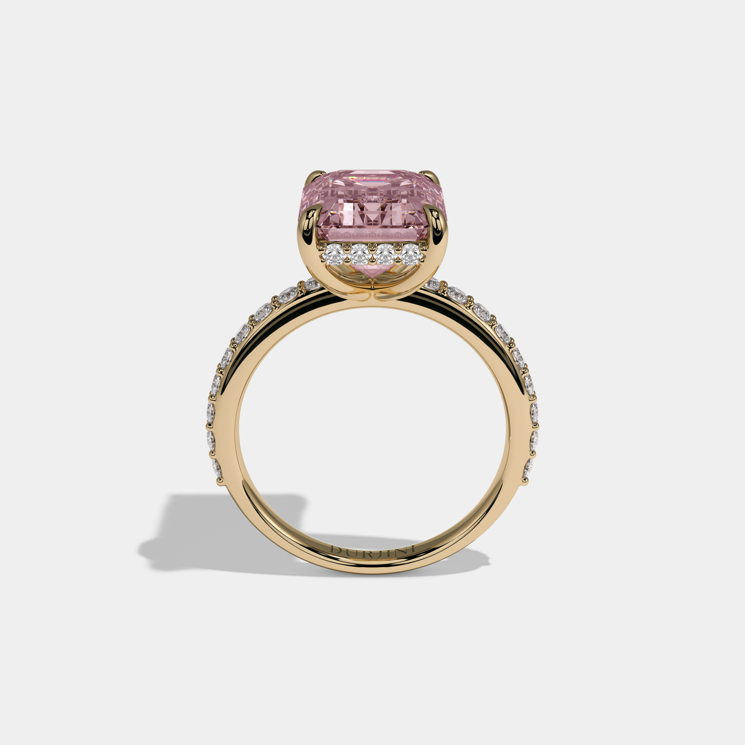 Charlotte Fancy Pink Emerald Cut Diamond Band Engagement Ring 6ct 18K Yellow Gold
