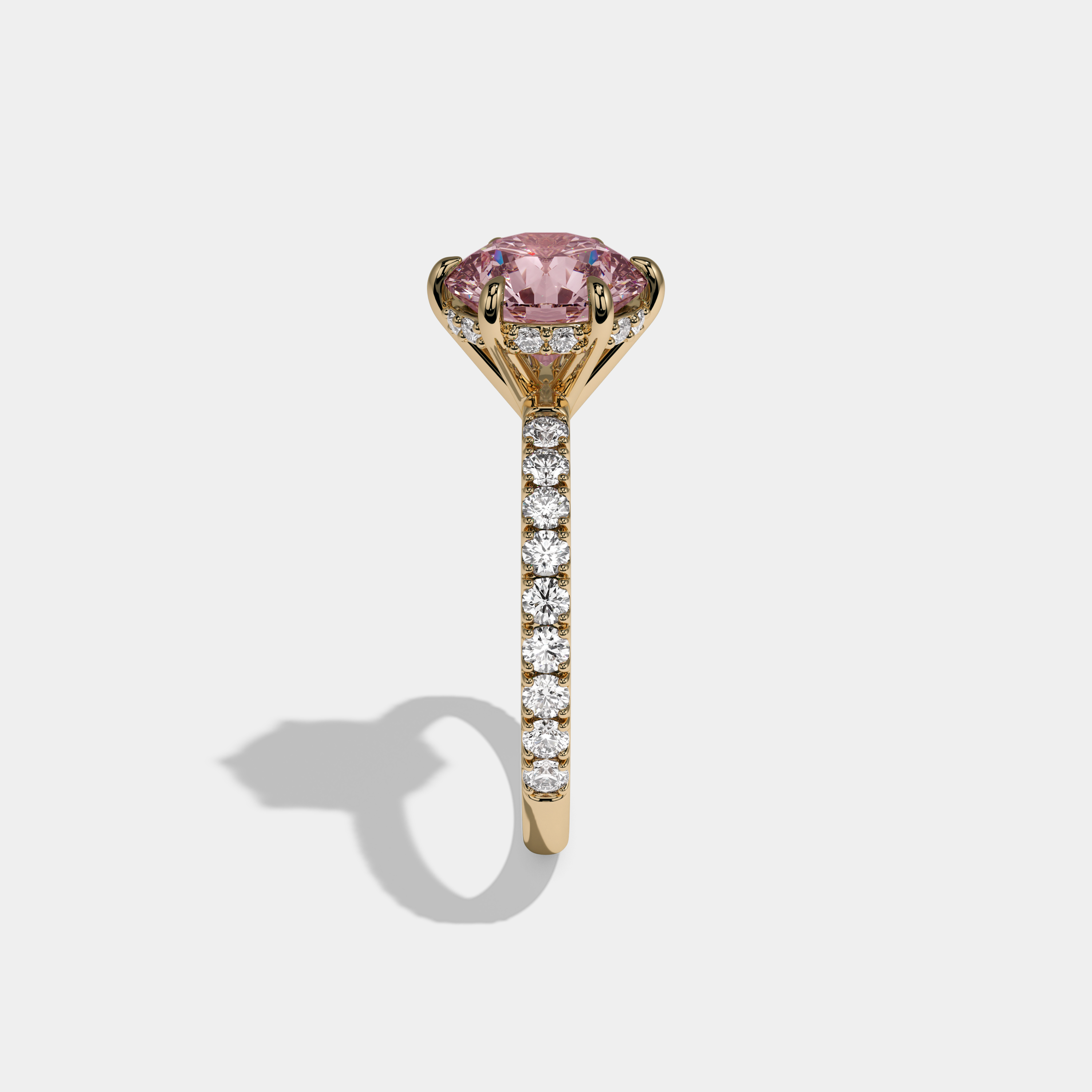 Charlotte Fancy Pink Round Brilliant Cut Diamond Band Engagement Ring 6ct 18K Yellow Gold