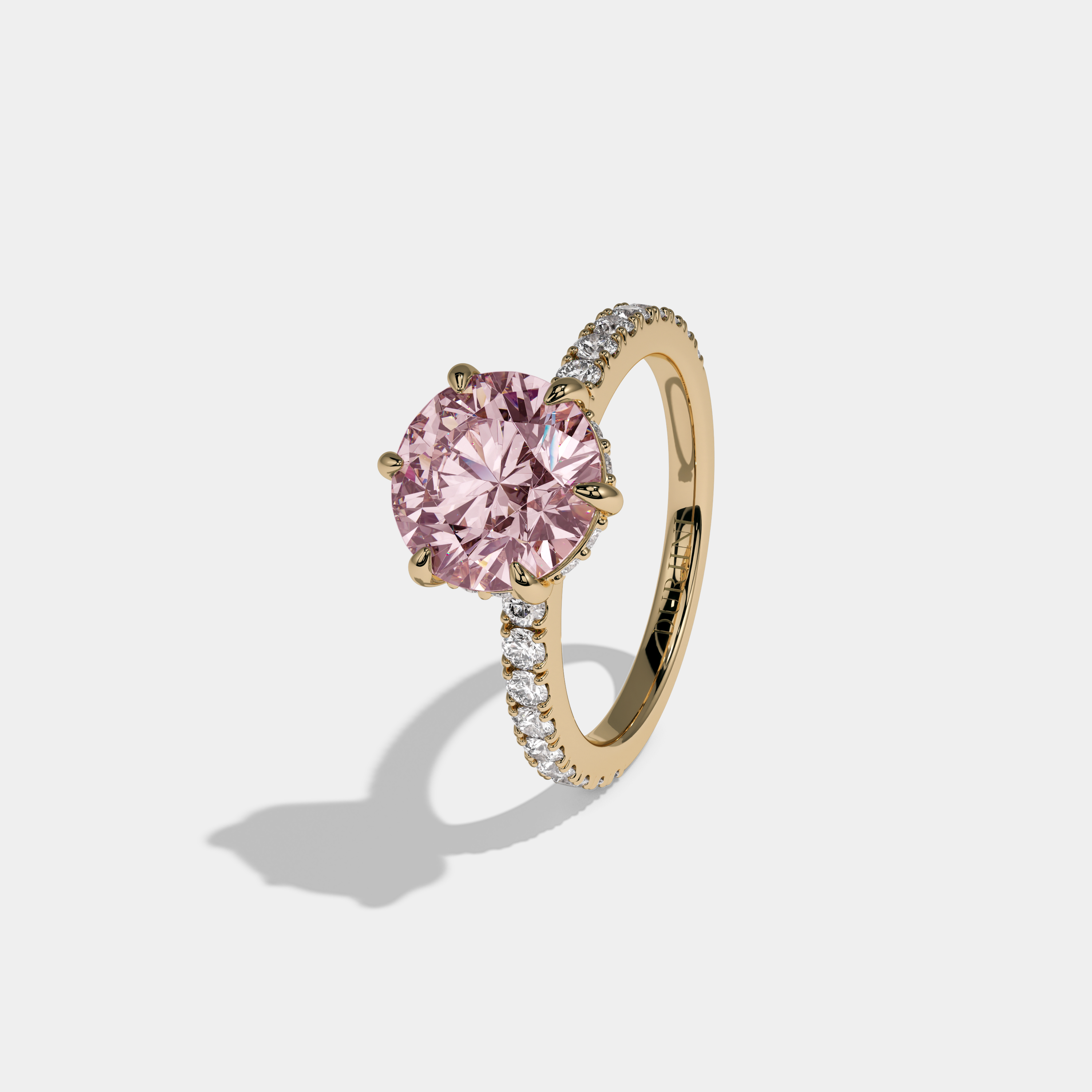 Charlotte Fancy Pink Round Brilliant Cut Diamond Band Engagement Ring 6ct 18K Yellow Gold