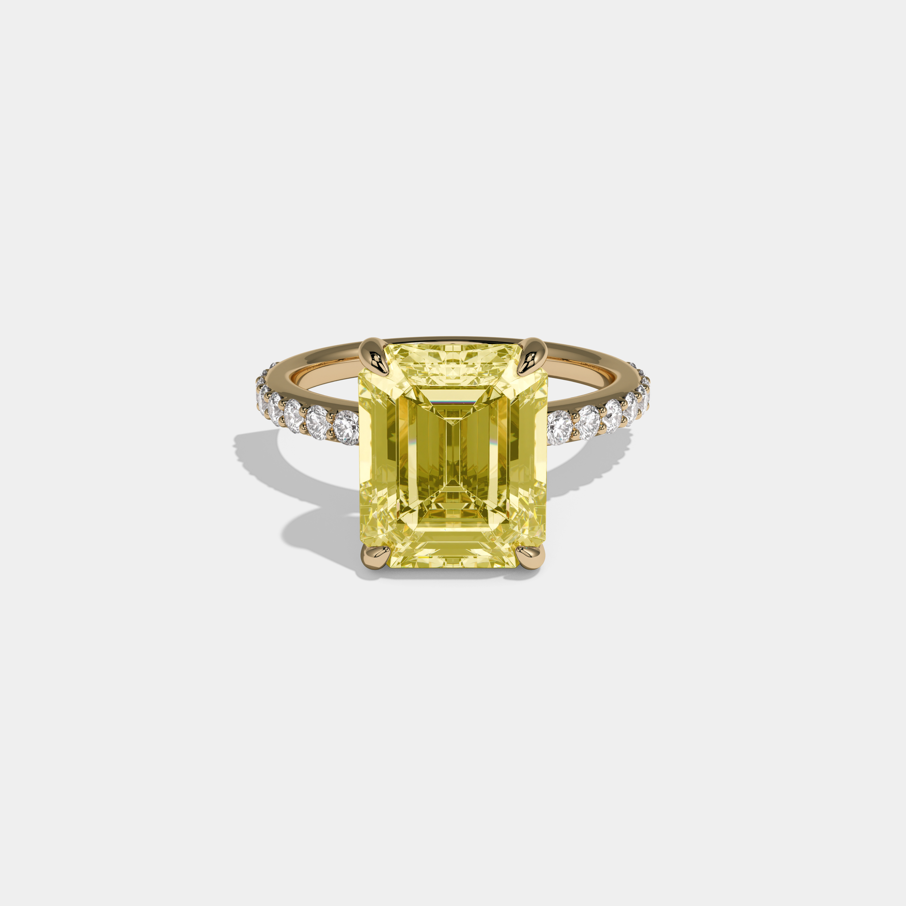 Victoria Fancy Yellow Emerald Cut Diamond Halo Engagement Ring 10ct 18K Yellow Gold