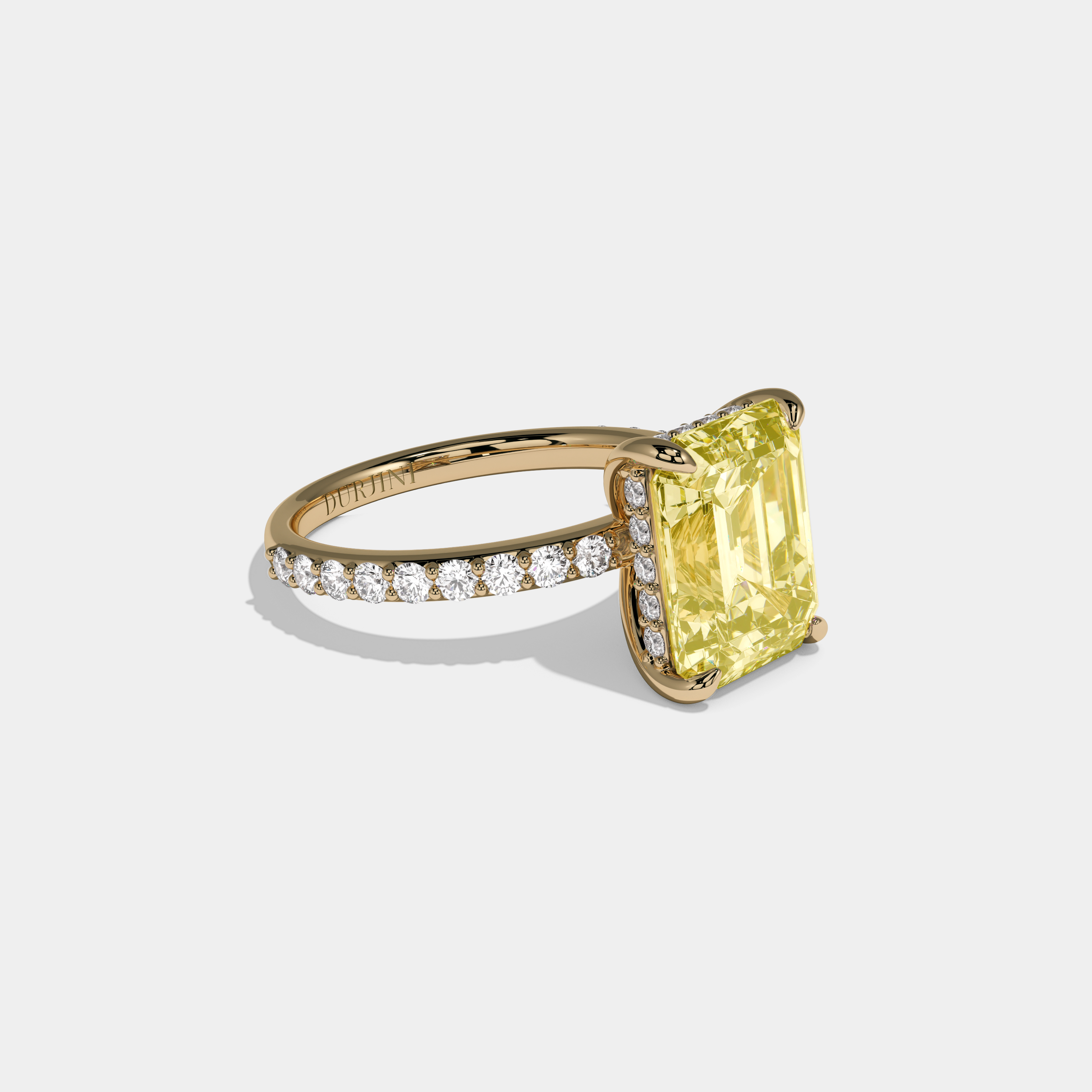 Victoria Fancy Yellow Emerald Cut Diamond Halo Engagement Ring 10ct 18K Yellow Gold
