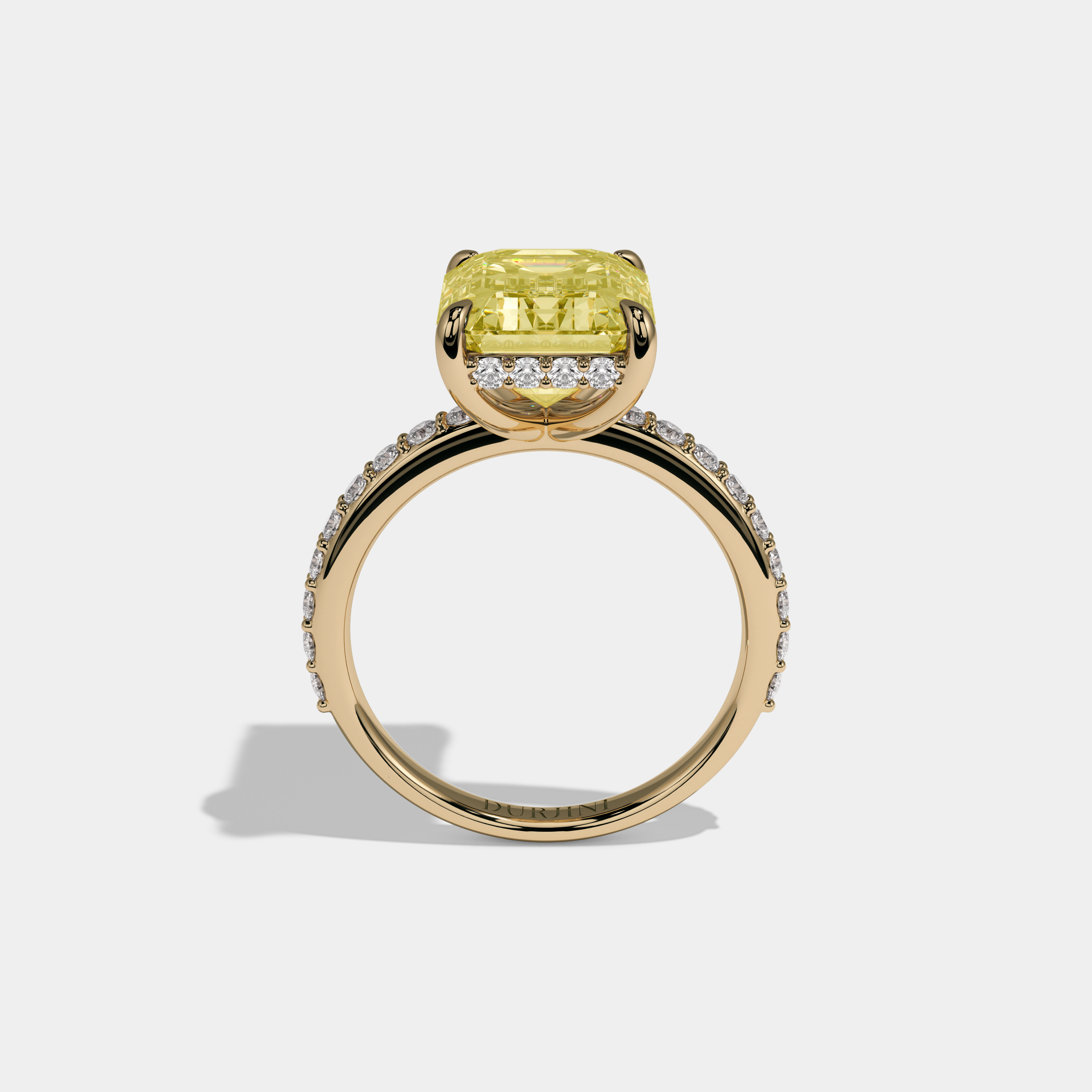 Victoria Fancy Yellow Emerald Cut Diamond Halo Engagement Ring 10ct 18K Yellow Gold
