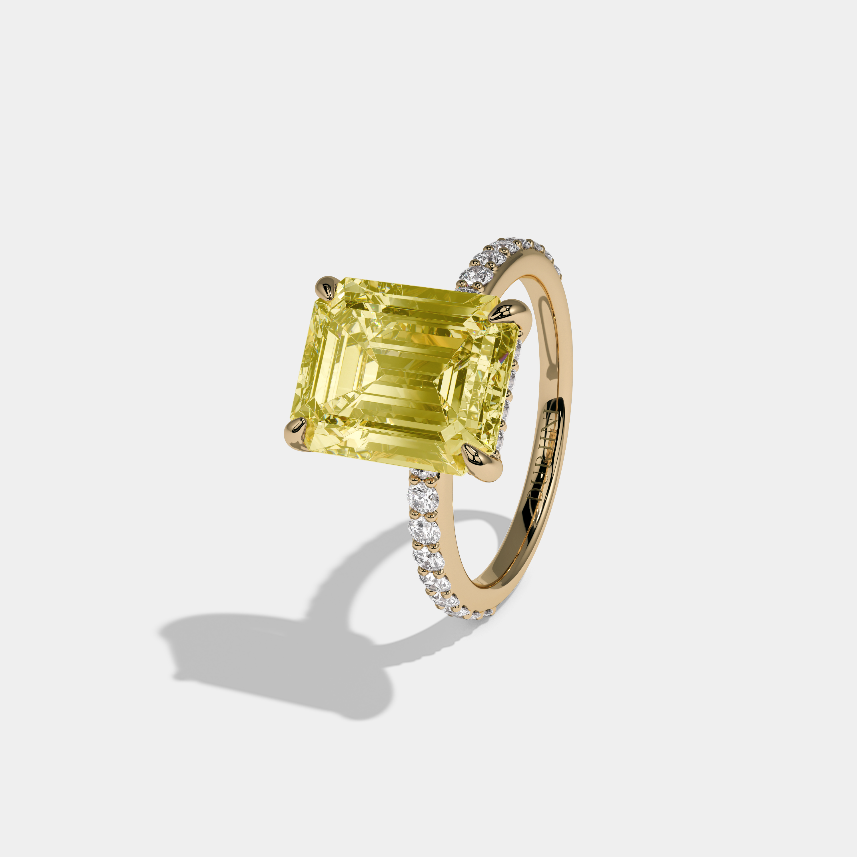 Victoria Fancy Yellow Emerald Cut Diamond Halo Engagement Ring 10ct 18K Yellow Gold