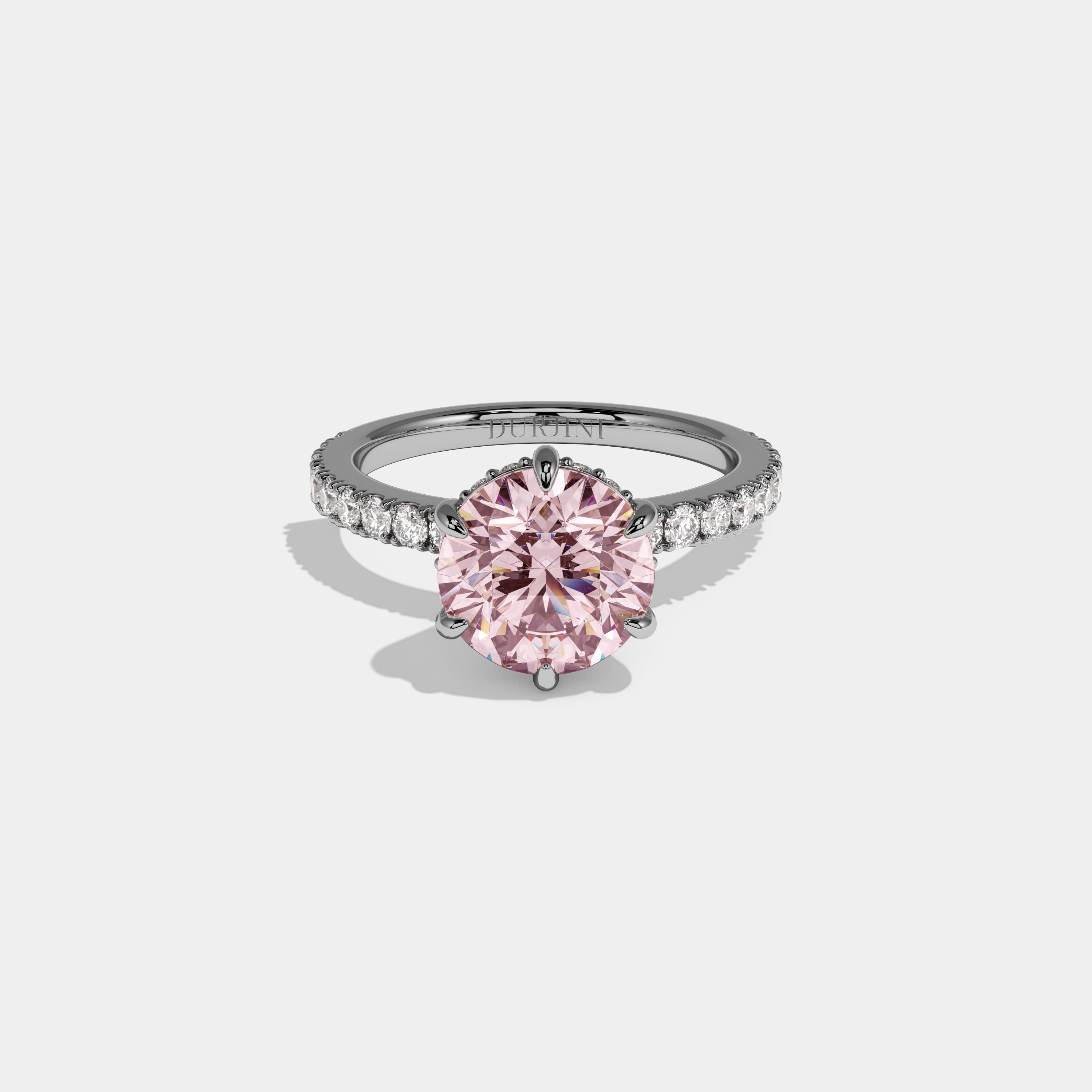 Beatrice Fancy Pink Round Brilliant Cut Diamond Band Engagement Ring 6ct 18K White Gold
