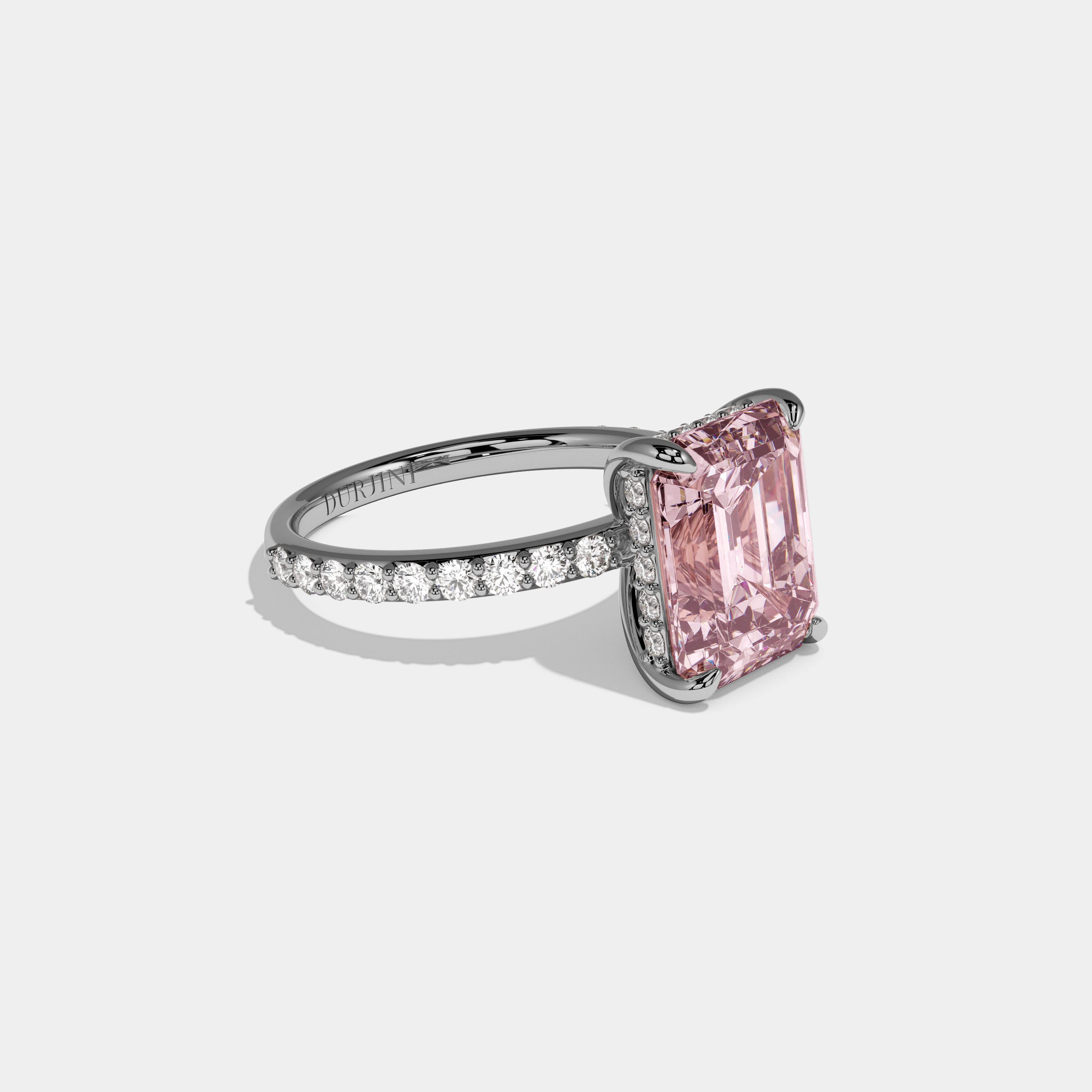 Beatrice Fancy Pink Emerald Cut Diamond Band Engagement Ring 6ct 18K White Gold