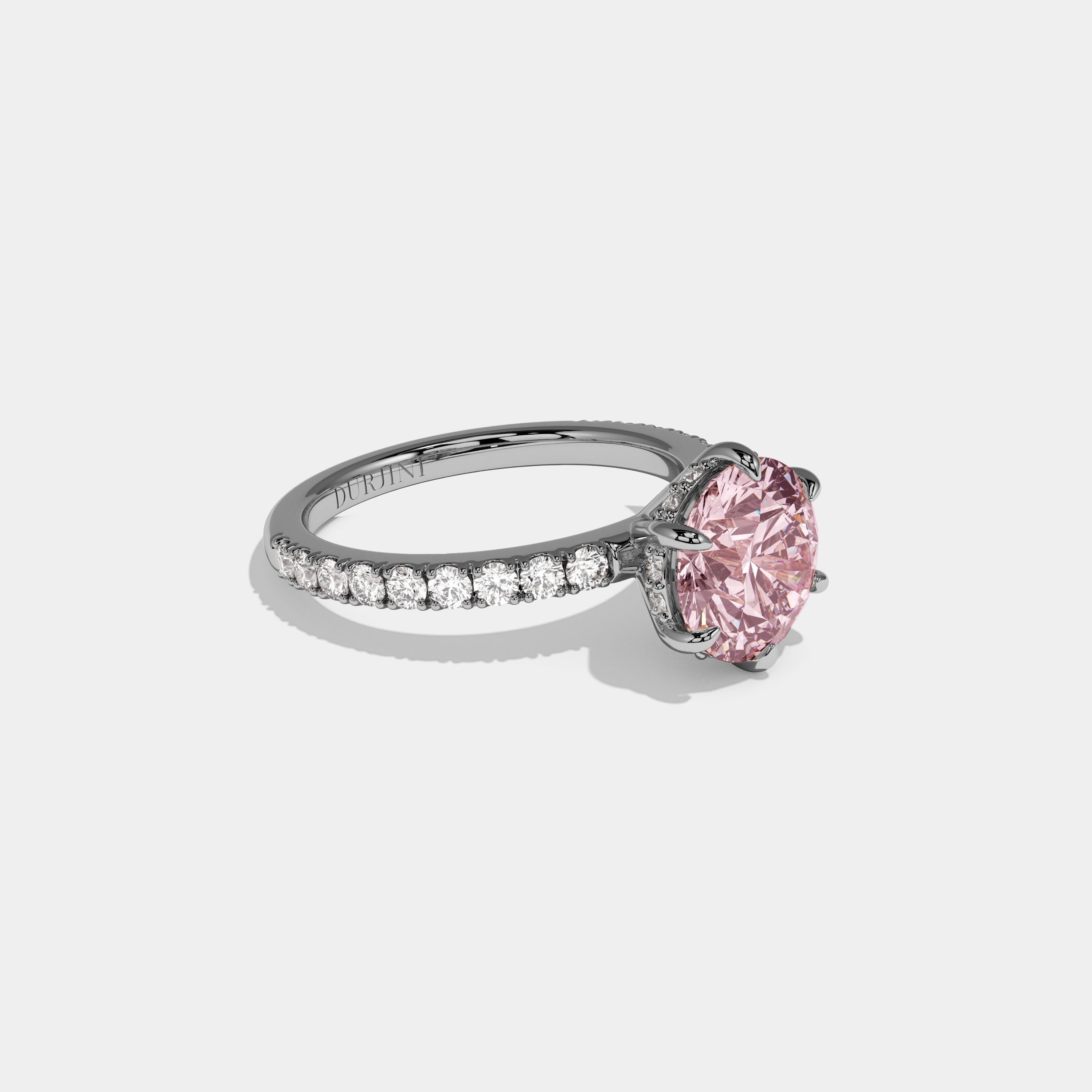 Beatrice Fancy Pink Round Brilliant Cut Diamond Band Engagement Ring 6ct 18K White Gold