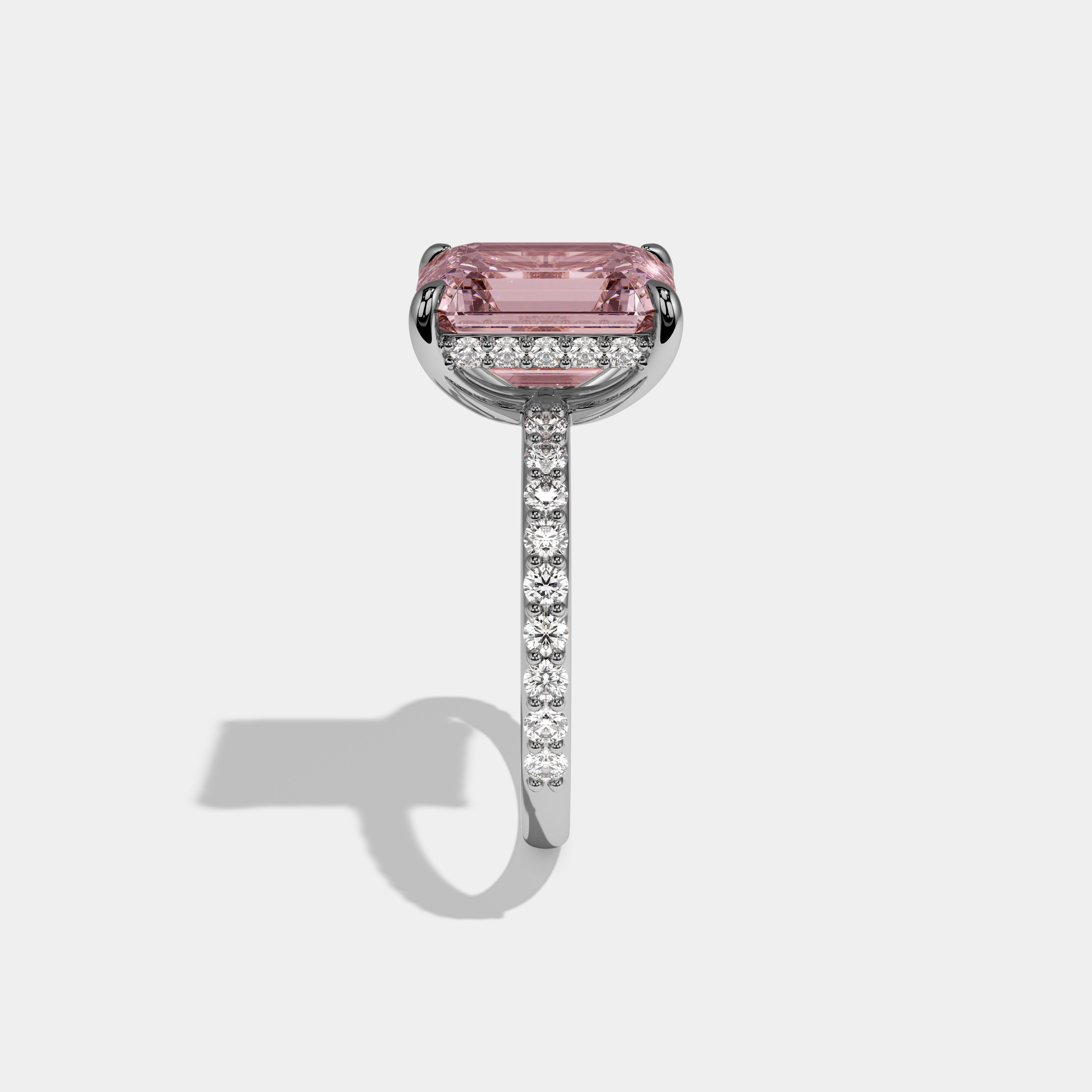 Beatrice Fancy Pink Emerald Cut Diamond Band Engagement Ring 6ct 18K White Gold