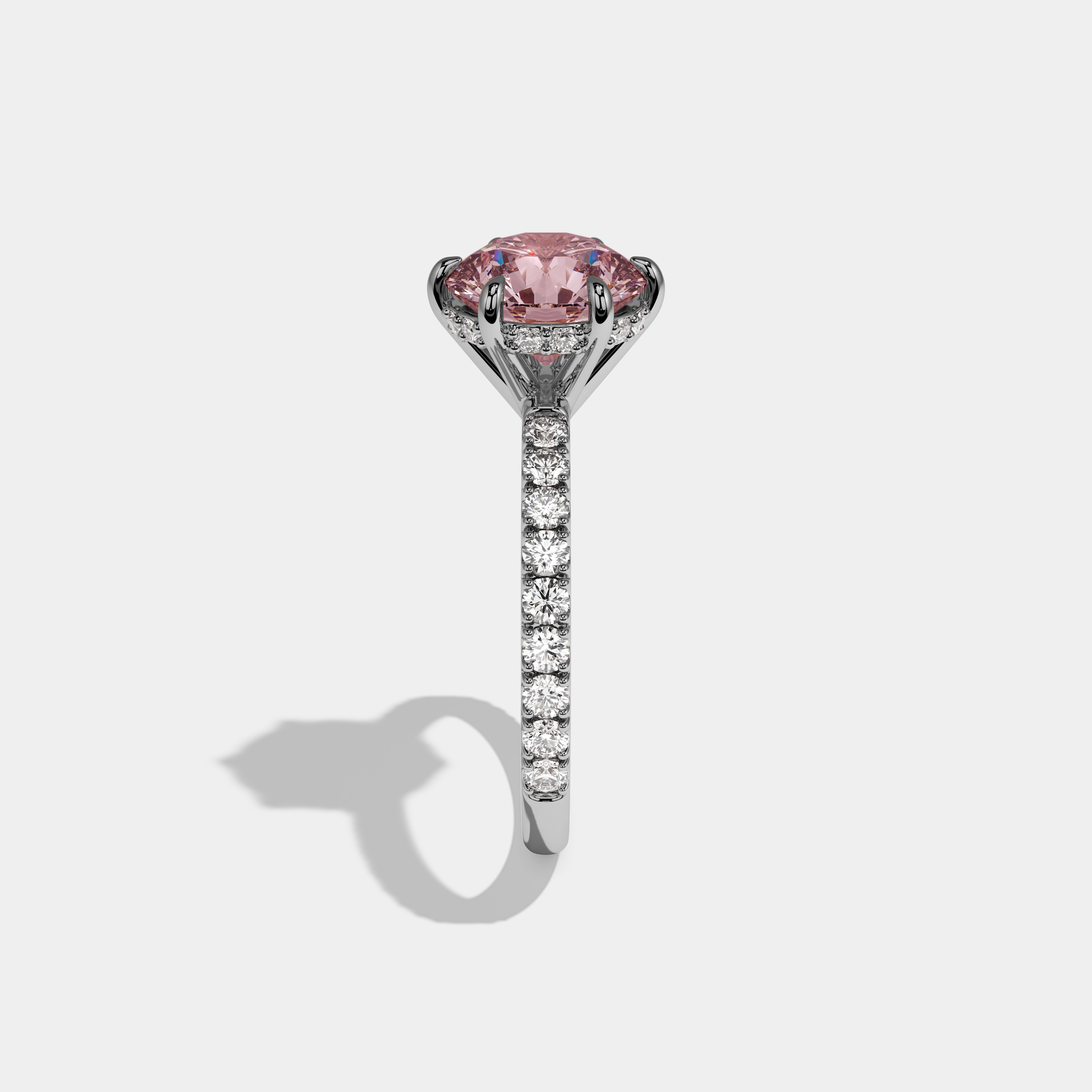 Beatrice Fancy Pink Round Brilliant Cut Diamond Band Engagement Ring 6ct 18K White Gold