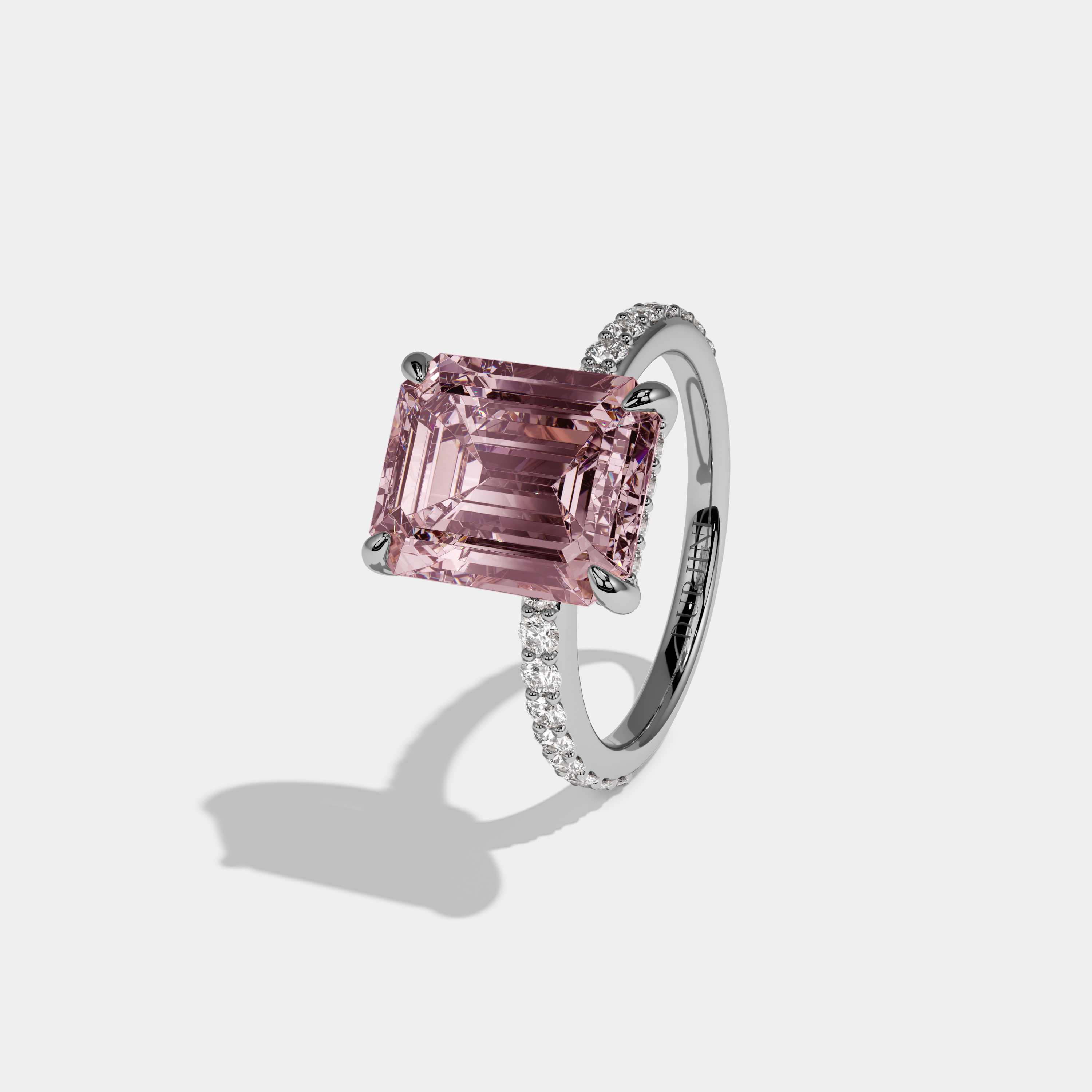 Beatrice Fancy Pink Emerald Cut Diamond Band Engagement Ring 6ct 18K White Gold