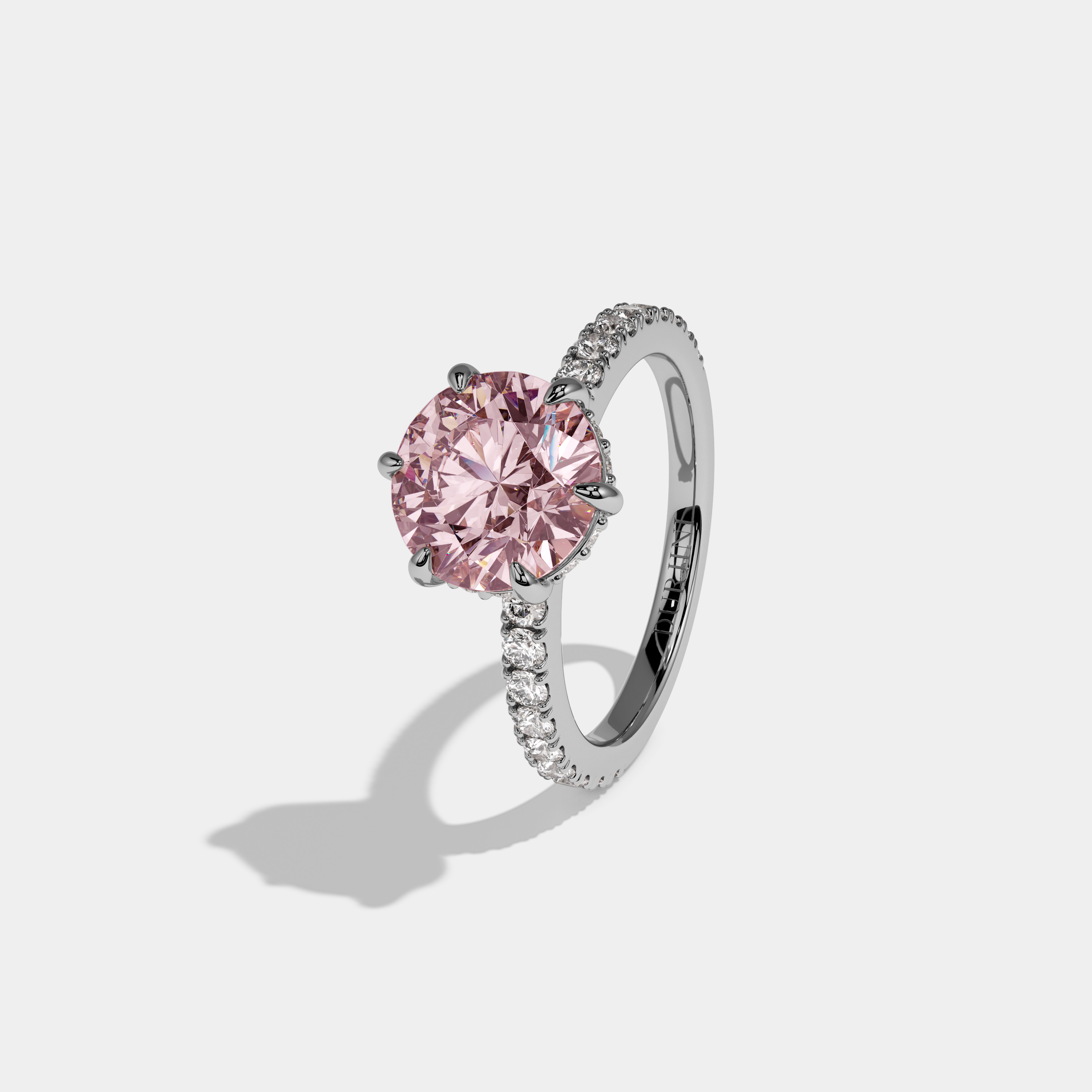 Beatrice Fancy Pink Round Brilliant Cut Diamond Band Engagement Ring 6ct 18K White Gold