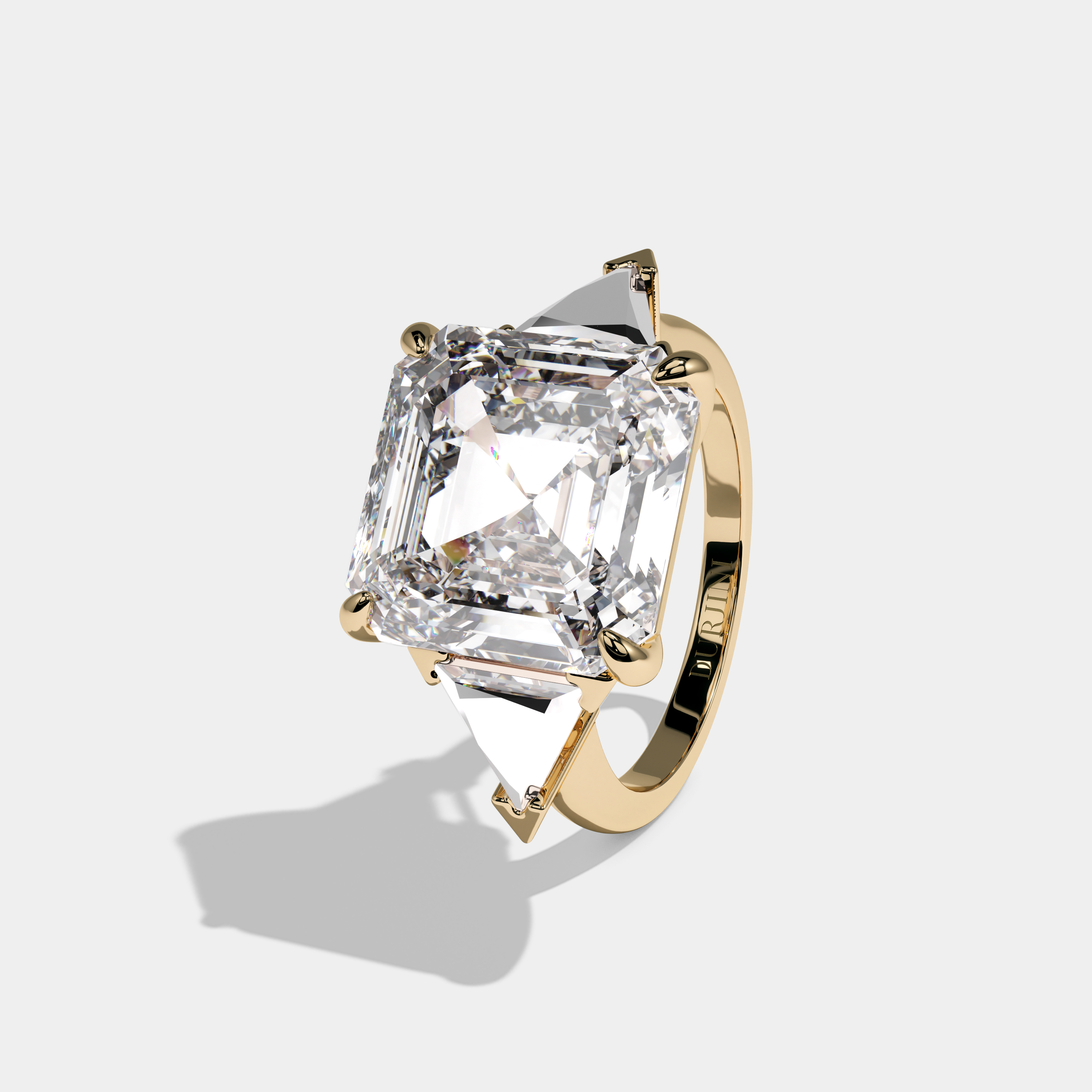 Victoria Asscher Cut Diamond Halo Engagement Ring Simple Band 10ct 18K Yellow Gold