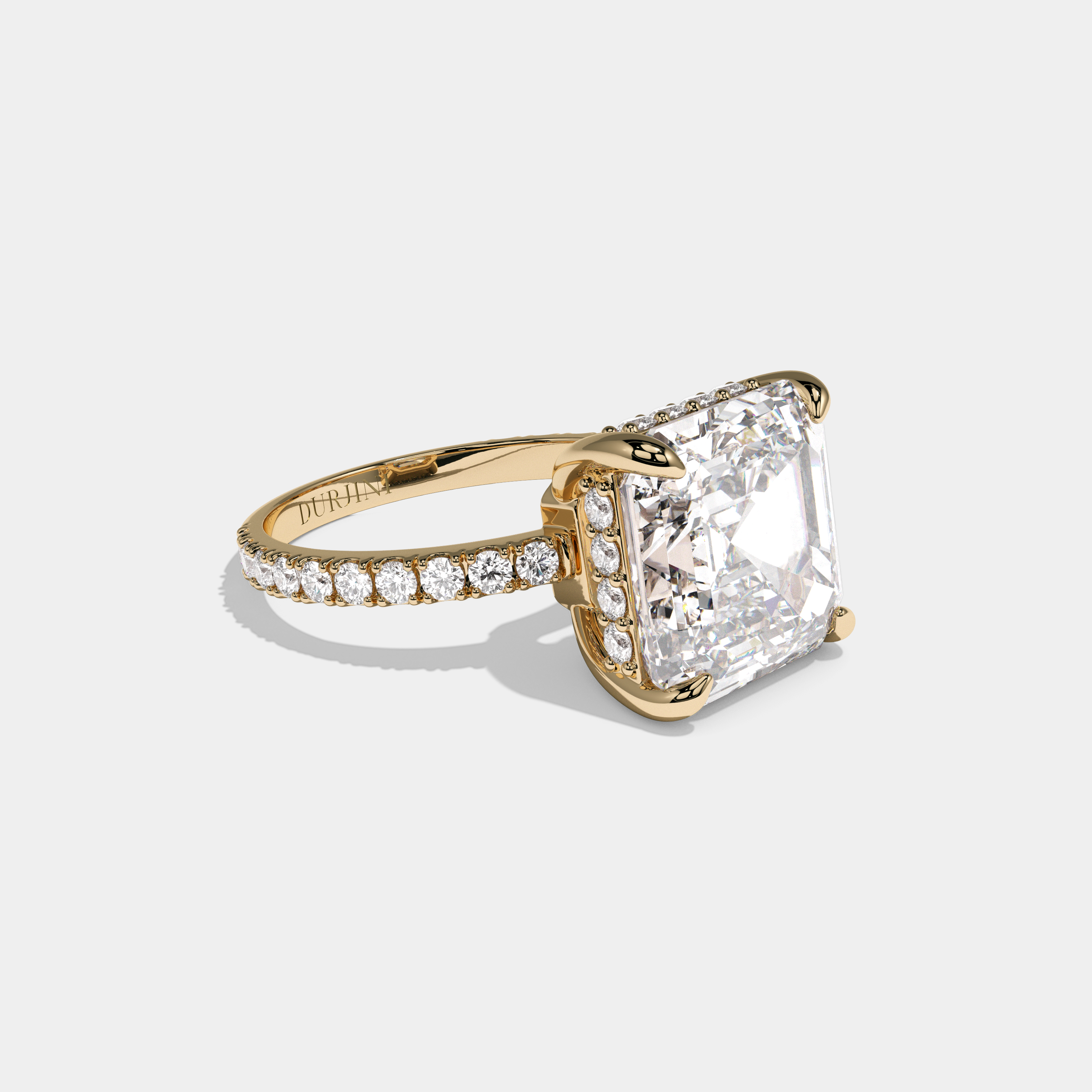 Victoria Asscher Cut Diamond Halo Band Engagement Ring 10ct 18K Yellow Gold