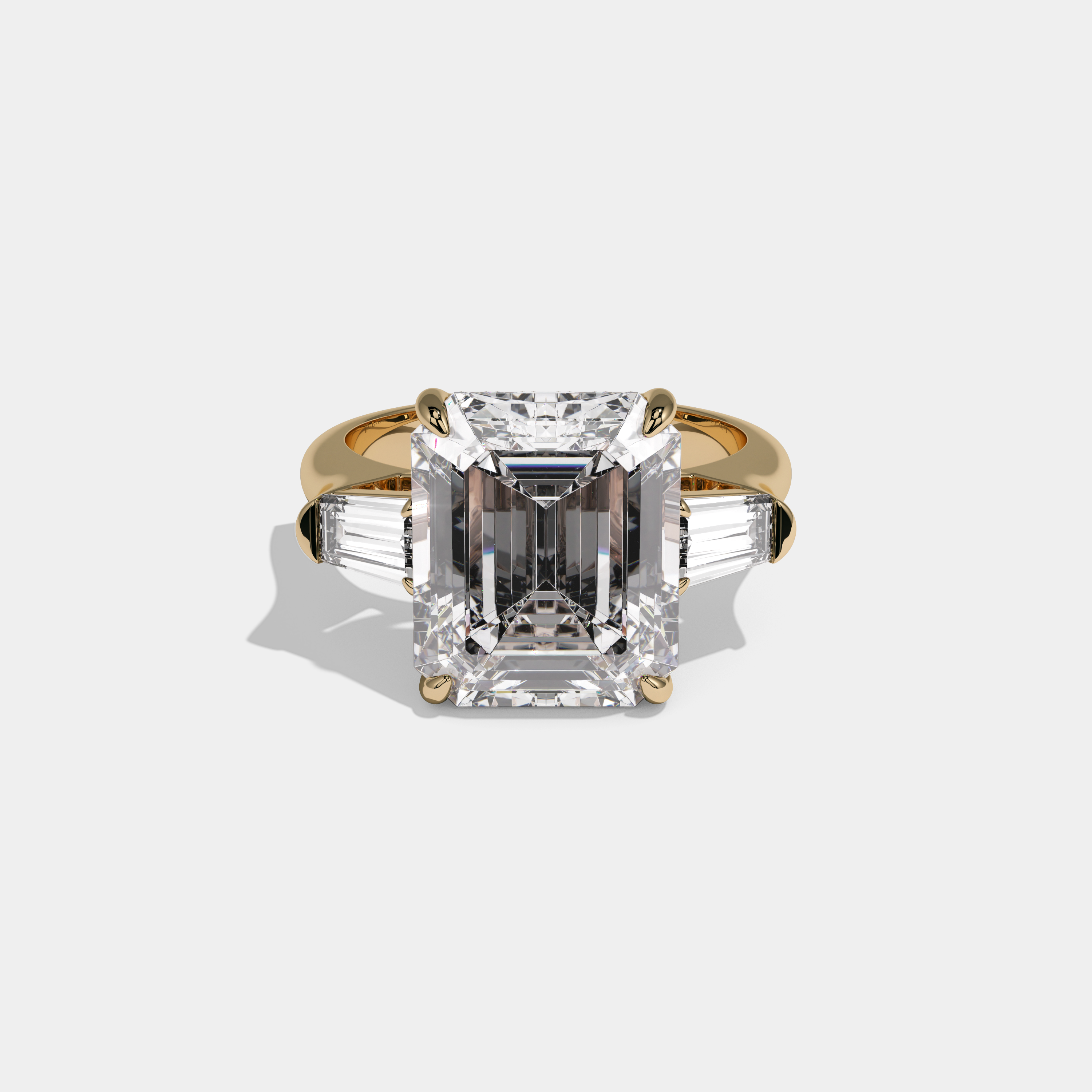 Florence Emerald Cut Diamond Plain Band With Baguette Sides Engagement Ring 8ct 18k Yellow Gold