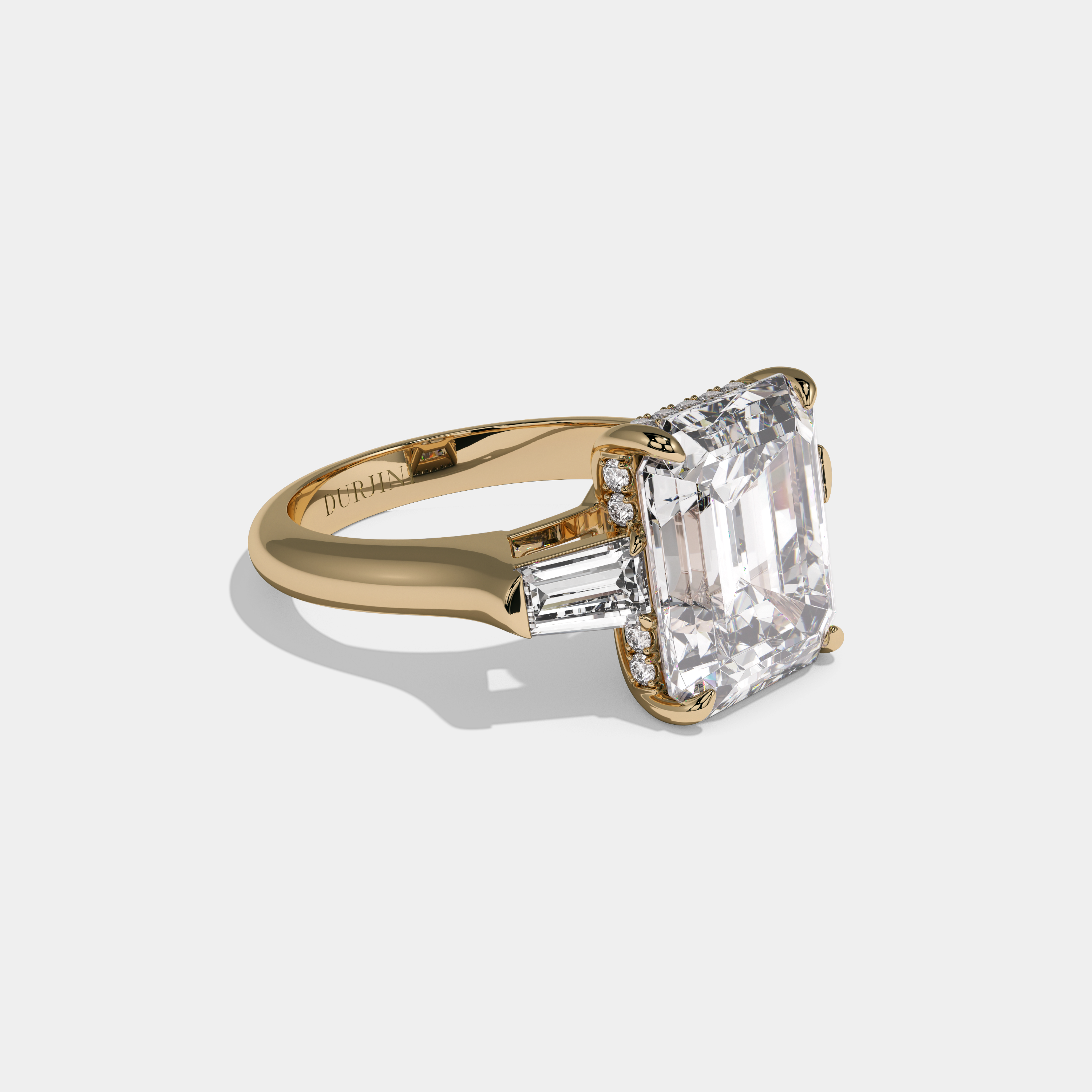 Florence Emerald Cut Diamond Plain Band With Baguette Sides Engagement Ring 8ct 18k Yellow Gold