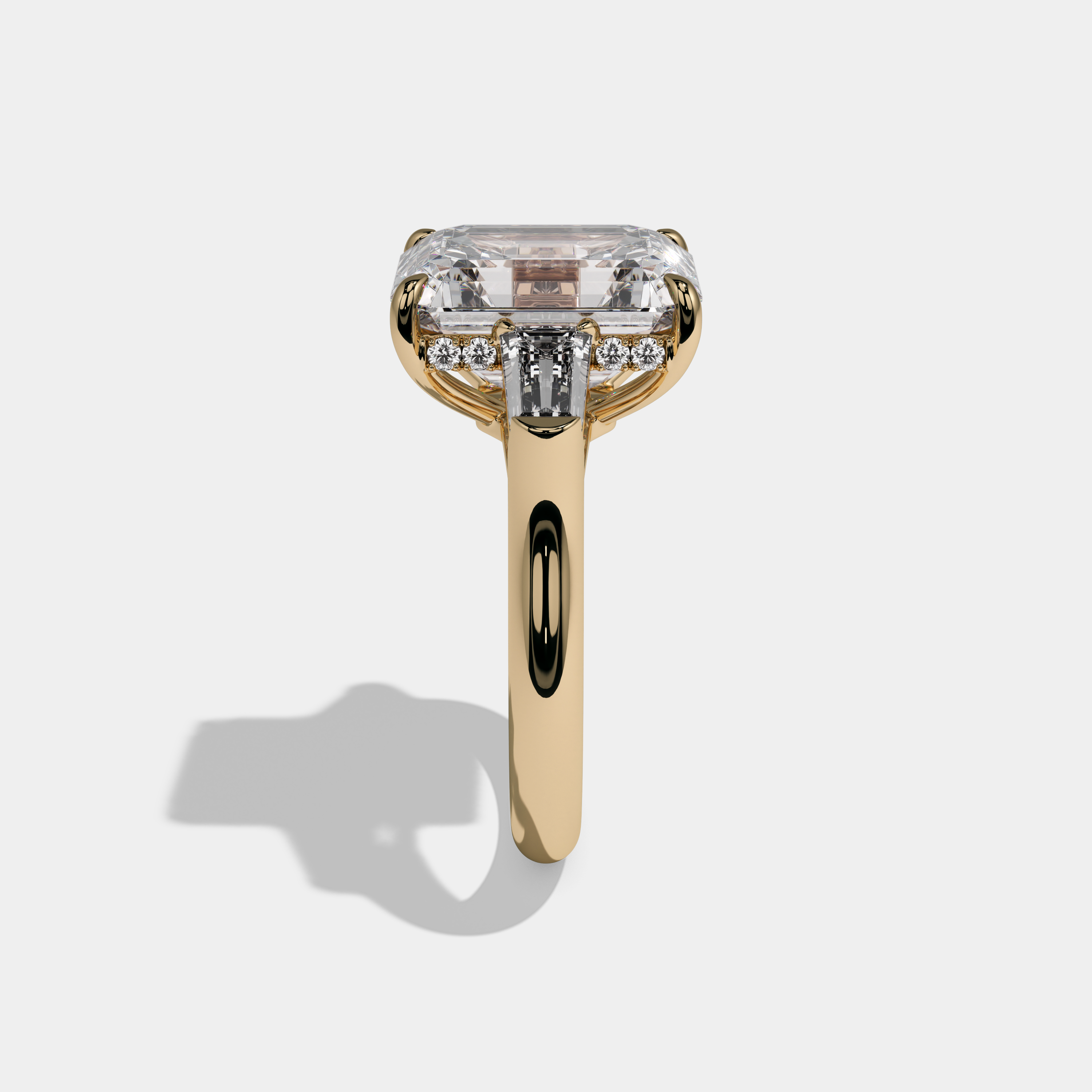 Florence Emerald Cut Diamond Plain Band With Baguette Sides Engagement Ring 8ct 18k Yellow Gold