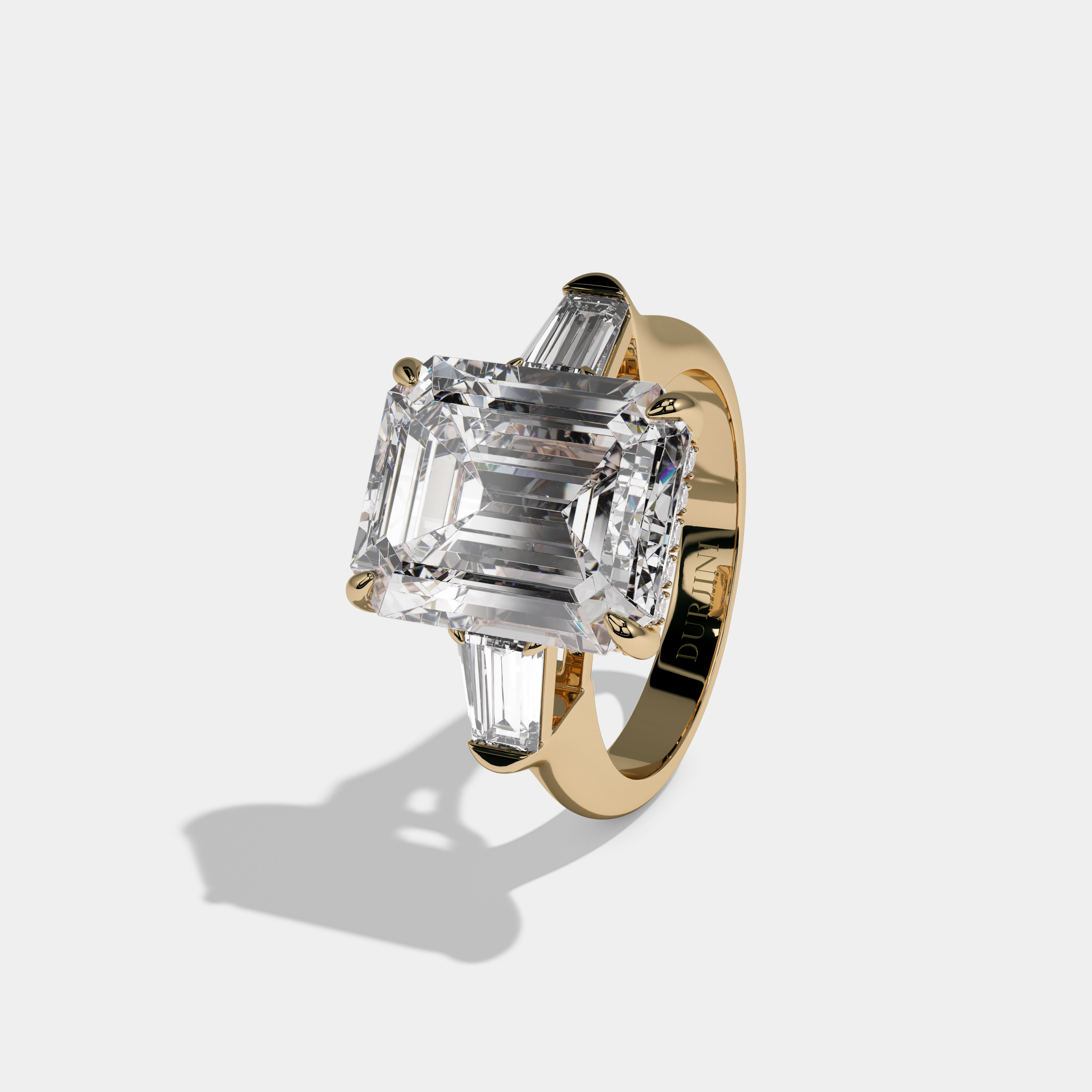 Florence Emerald Cut Diamond Plain Band With Baguette Sides Engagement Ring 8ct 18k Yellow Gold
