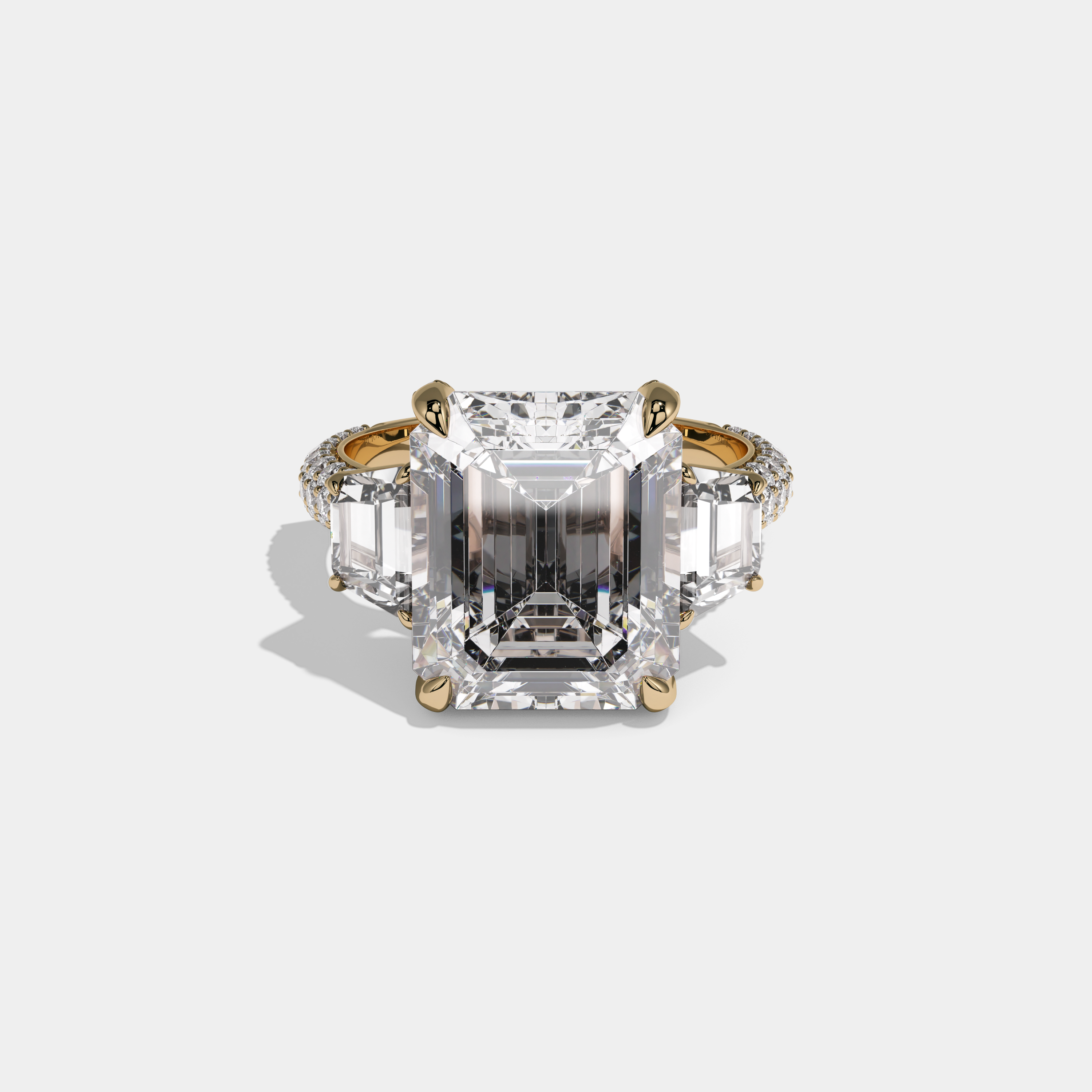 Alice Emerald Cut Diamond Band With Quad Cut Sides Engagement Ring 12ct 18k Yellow Gold
