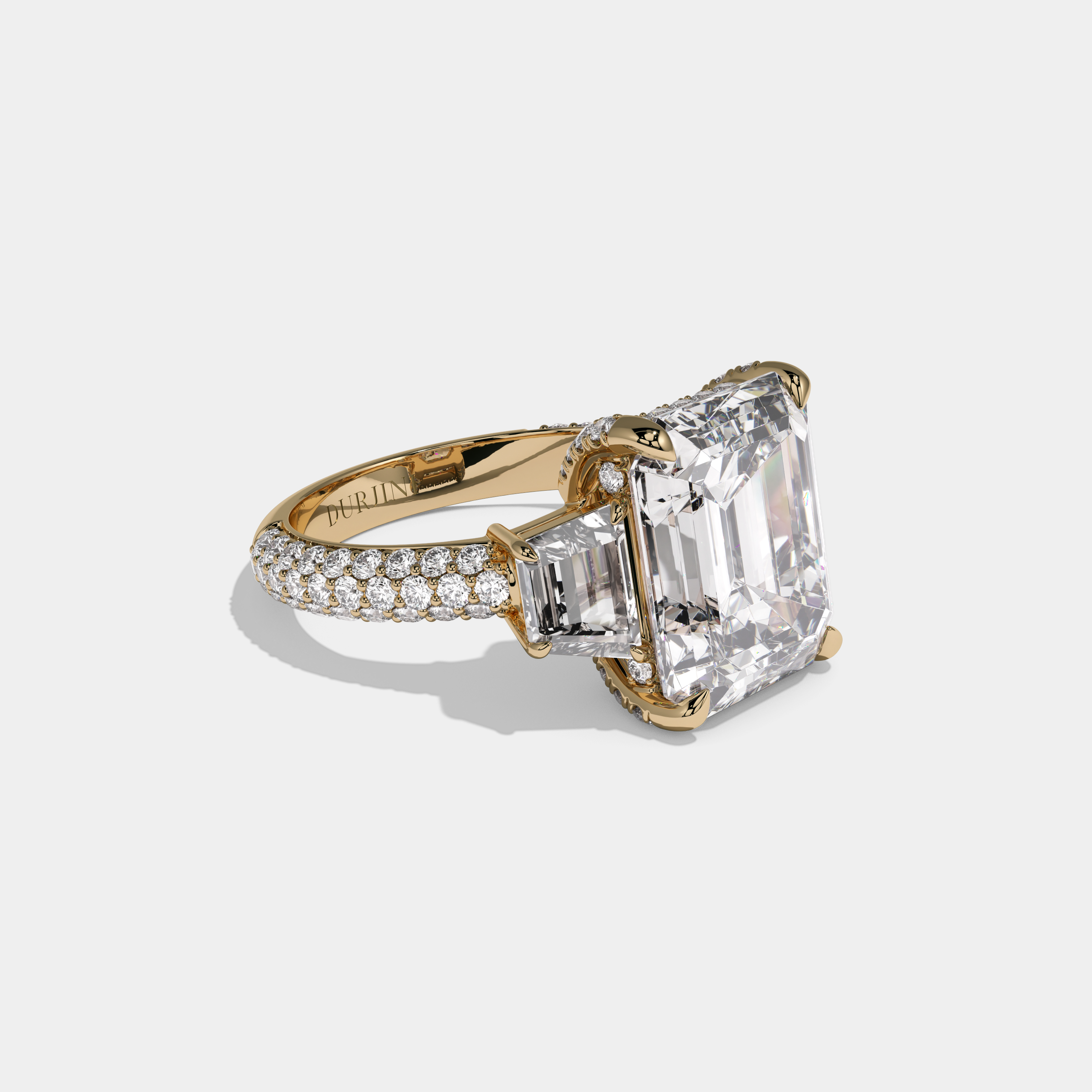 Alice Emerald Cut Diamond Band With Quad Cut Sides Engagement Ring 12ct 18k Yellow Gold