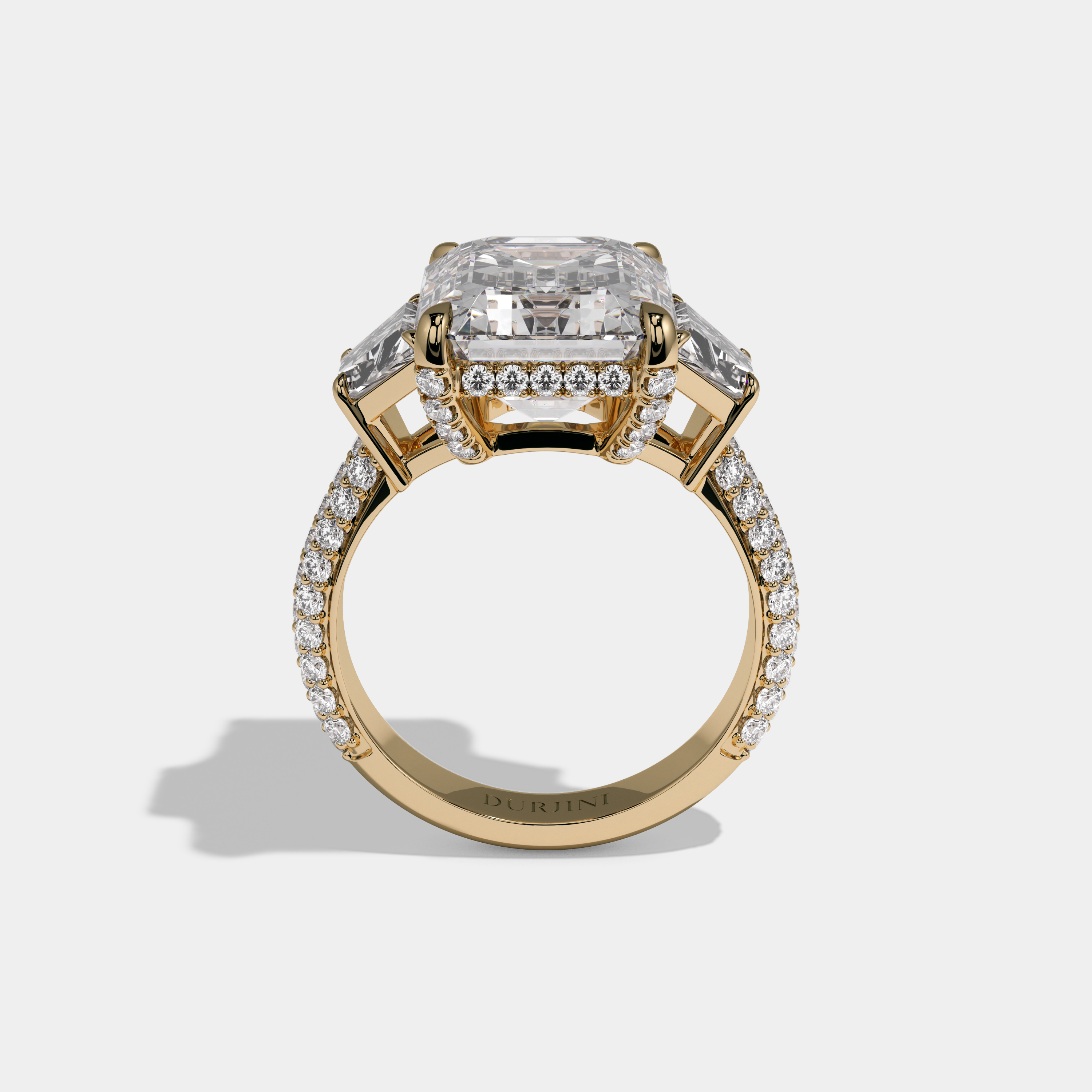 Alice Emerald Cut Diamond Band With Quad Cut Sides Engagement Ring 12ct 18k Yellow Gold