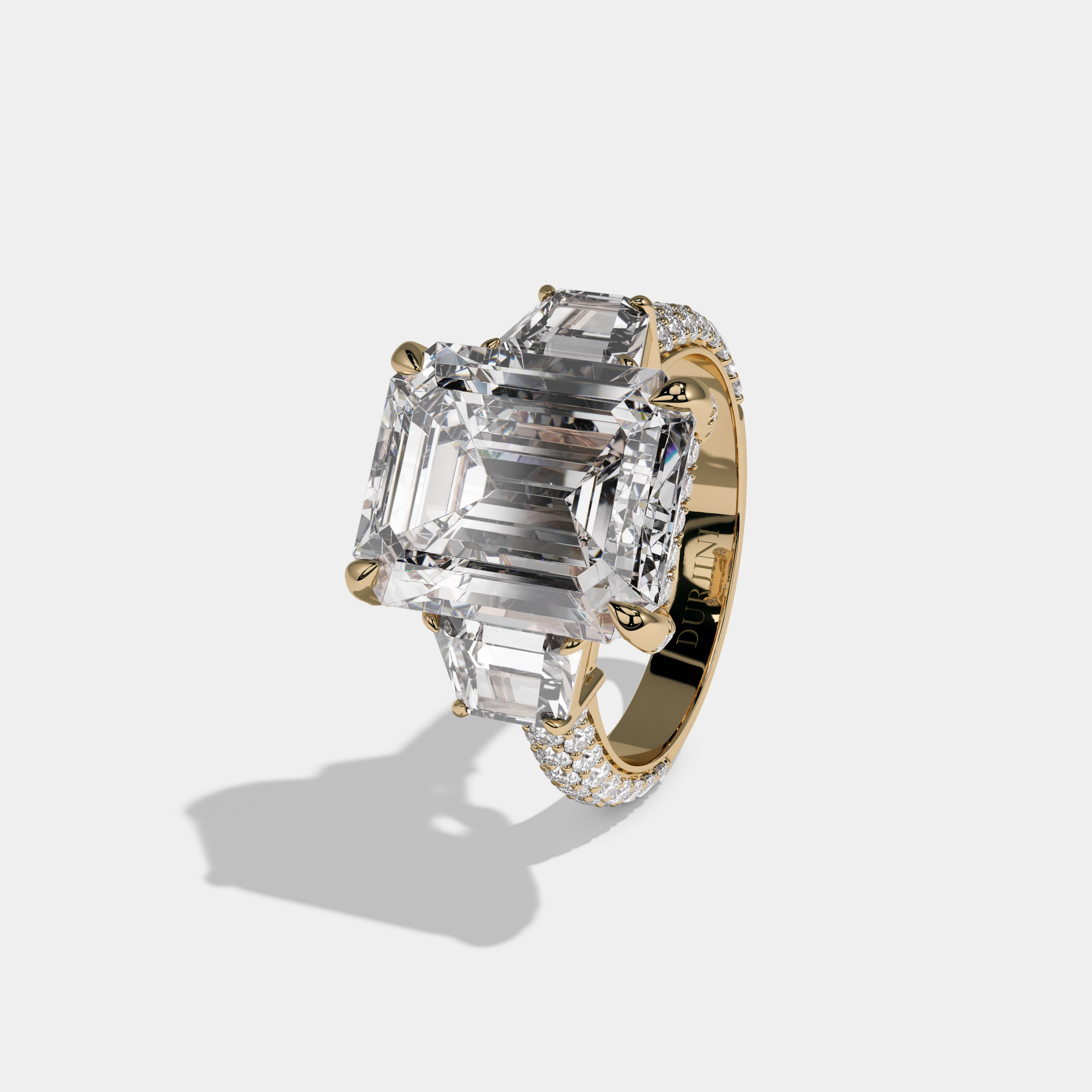 Alice Emerald Cut Diamond Band With Quad Cut Sides Engagement Ring 12ct 18k Yellow Gold