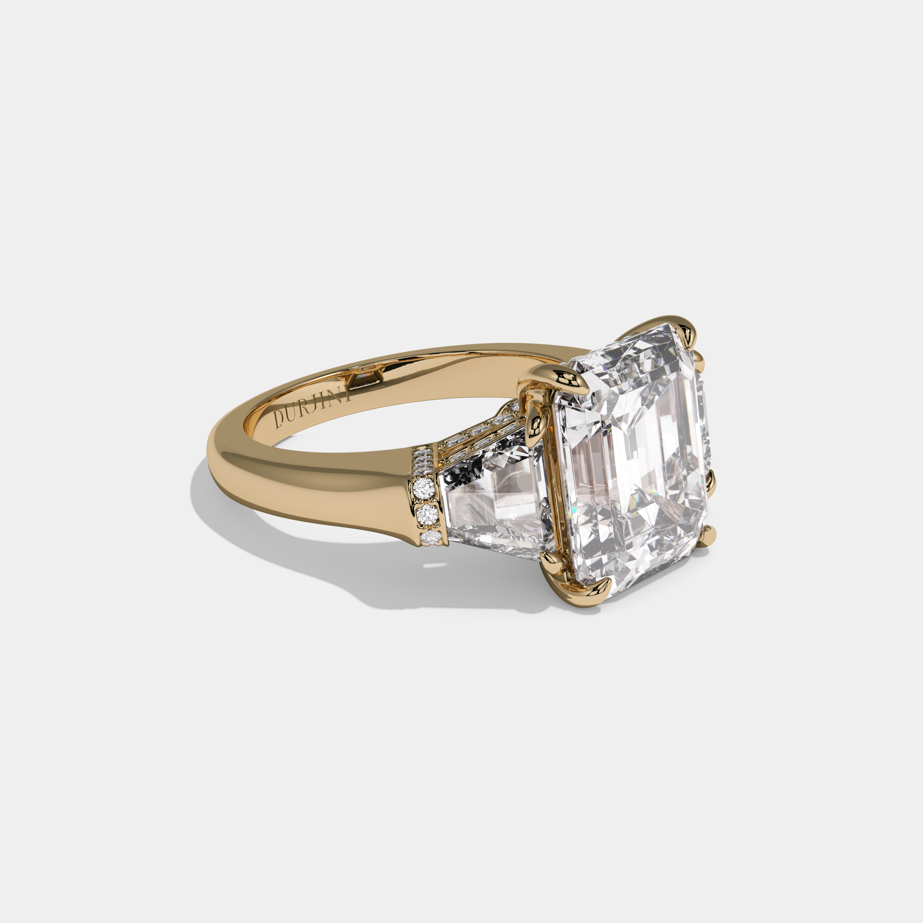 Georgiana Emerald Cut Diamond Plain Band With Quad Cut Sides Engagement Ring 10ct 18k Yellow Gold