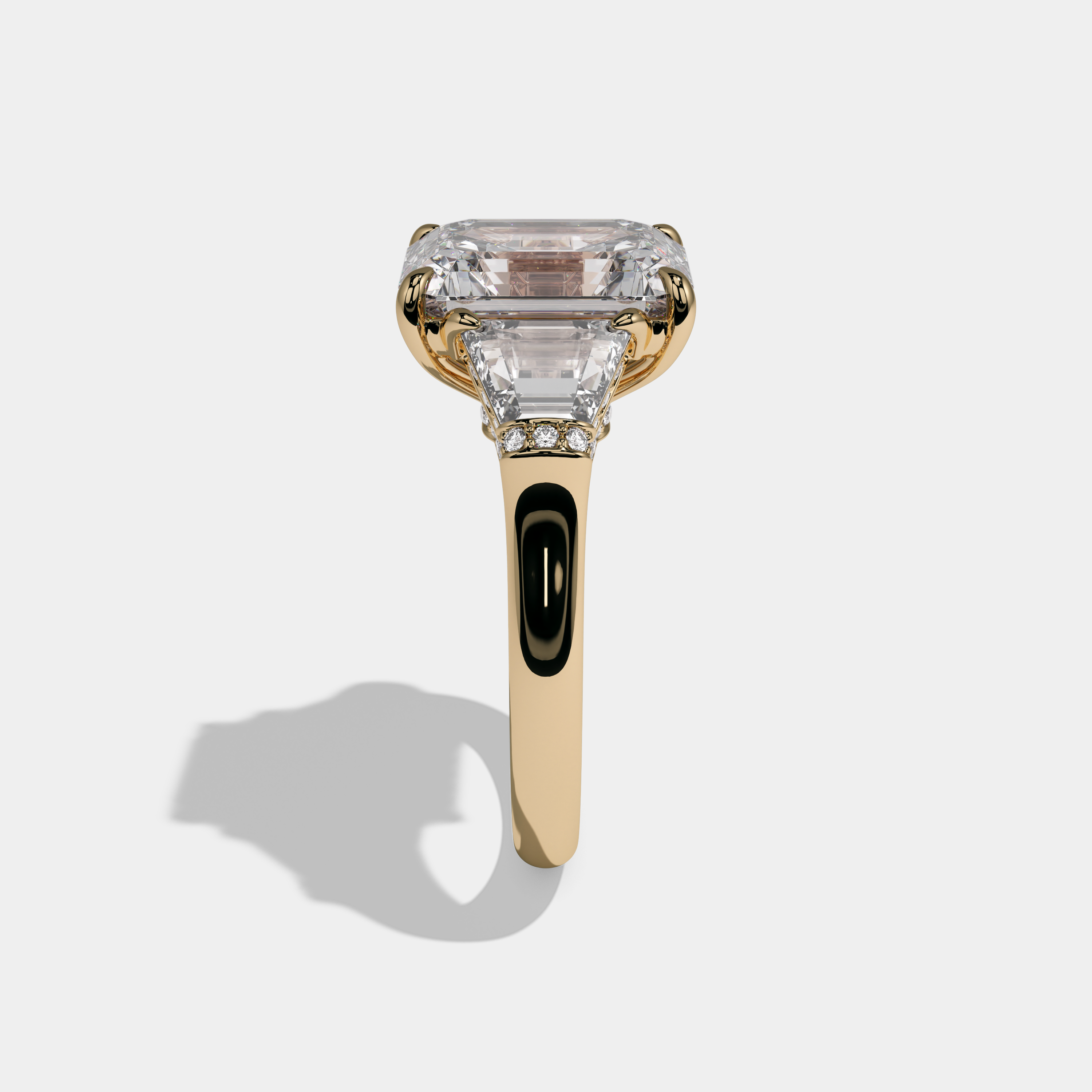 Georgiana Emerald Cut Diamond Plain Band With Quad Cut Sides Engagement Ring 10ct 18k Yellow Gold