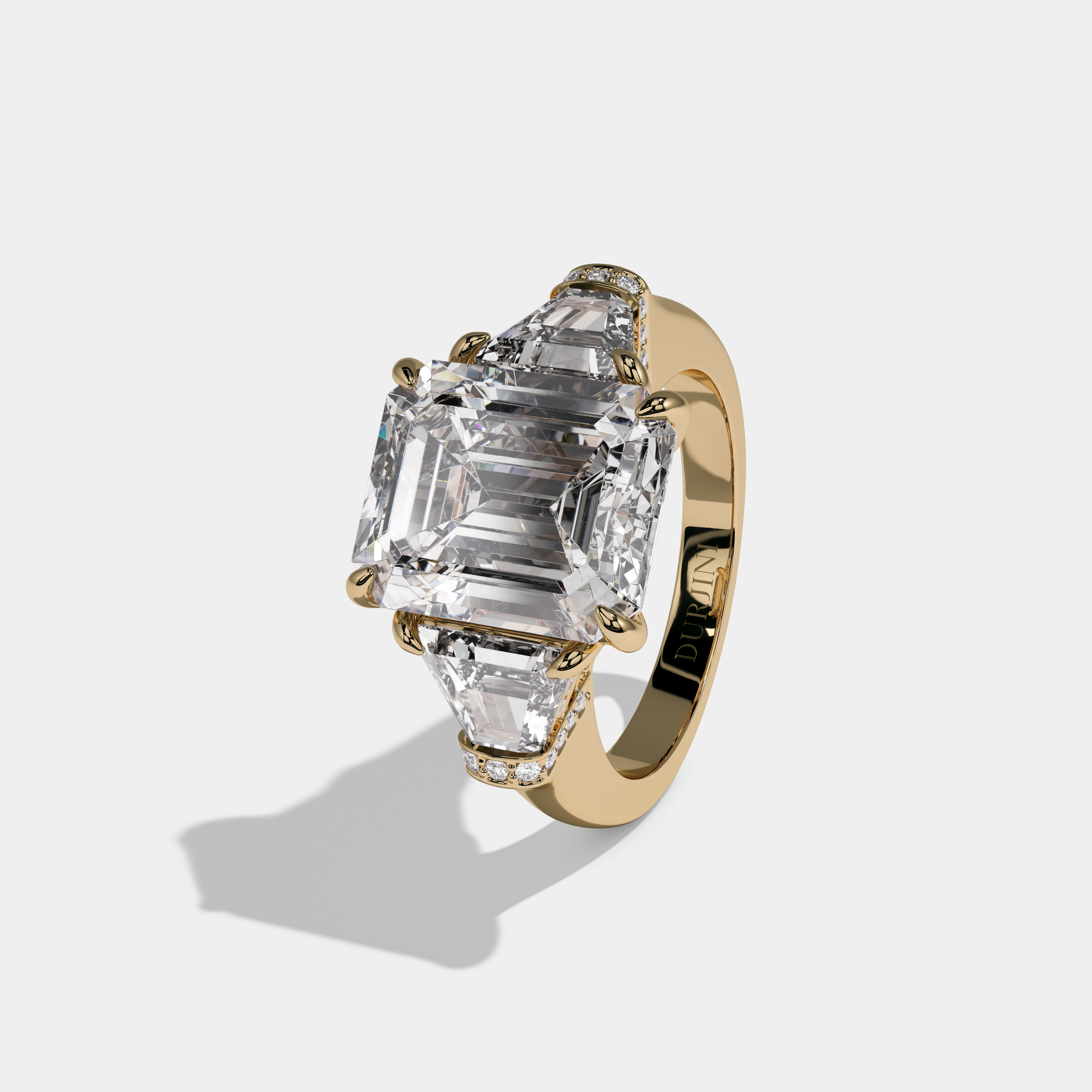 Georgiana Emerald Cut Diamond Plain Band With Quad Cut Sides Engagement Ring 10ct 18k Yellow Gold