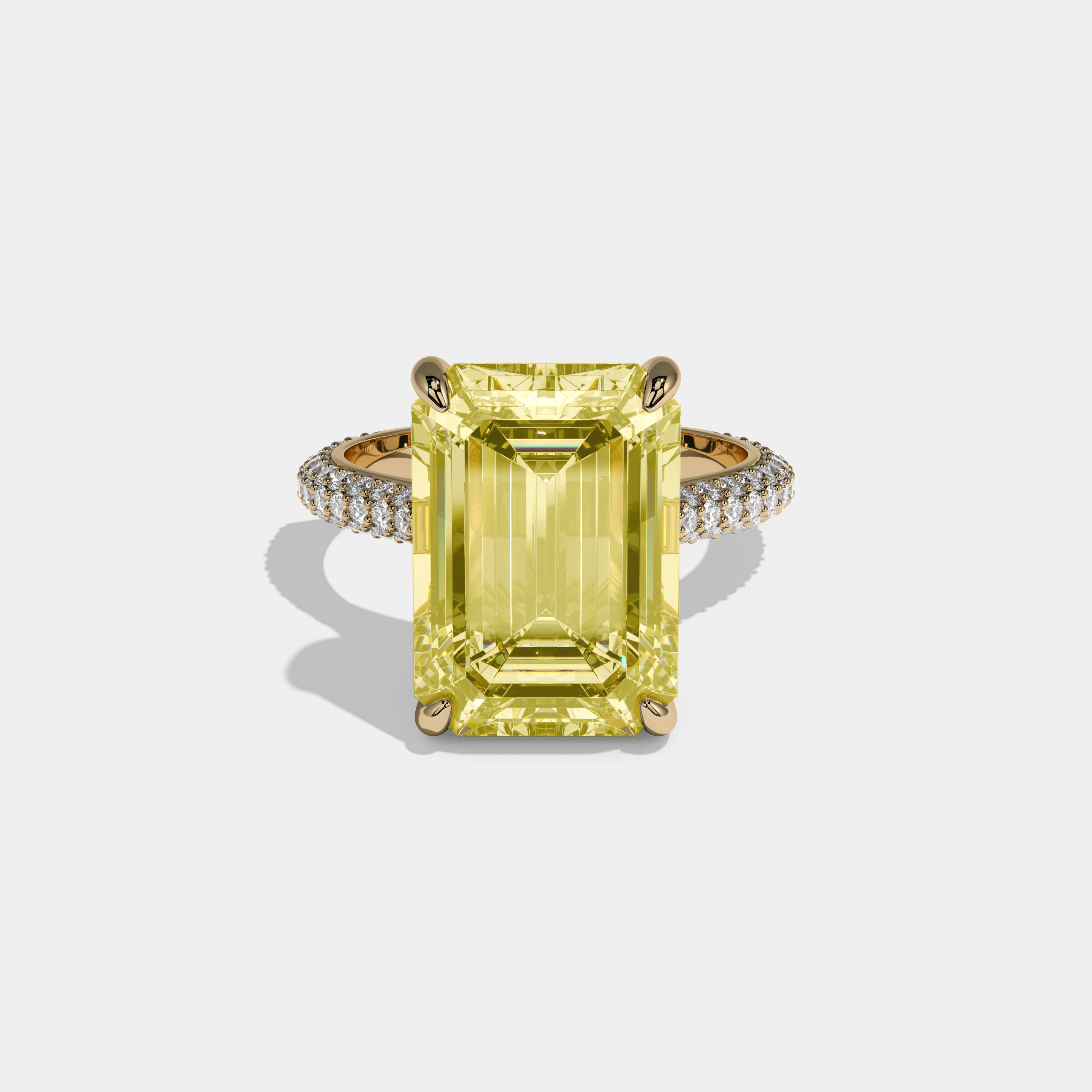 Victoria Fancy Yellow Emerald Cut Diamond Band Engagement Ring 8ct 18k Yellow Gold