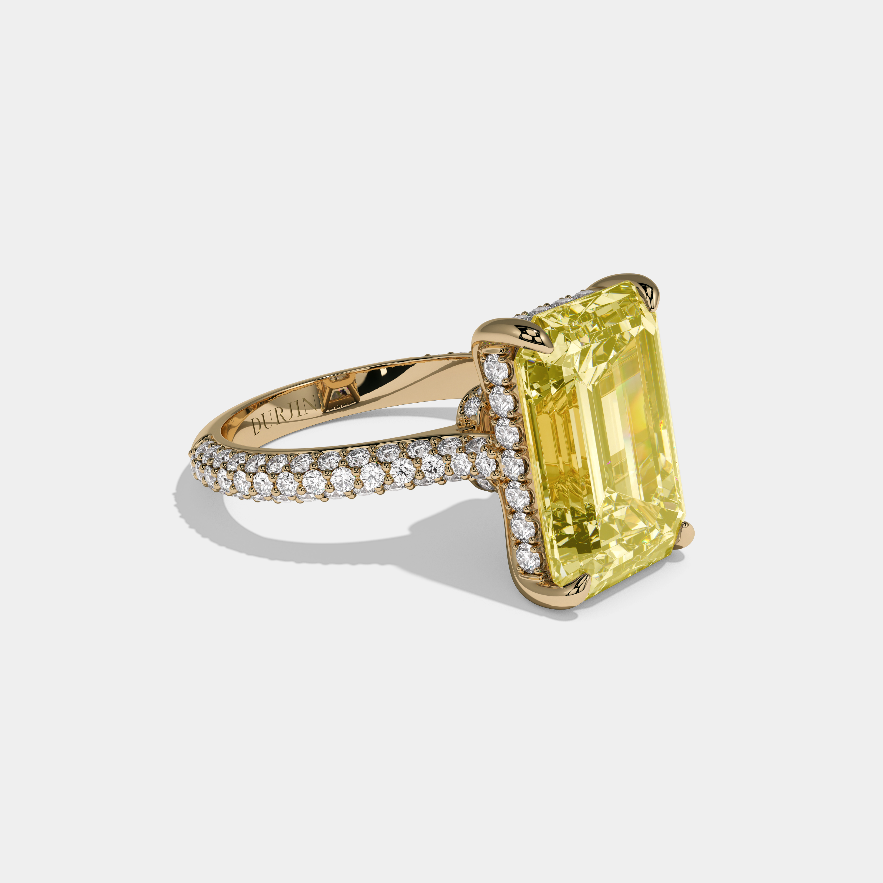 Victoria Fancy Yellow Emerald Cut Diamond Band Engagement Ring 8ct 18k Yellow Gold