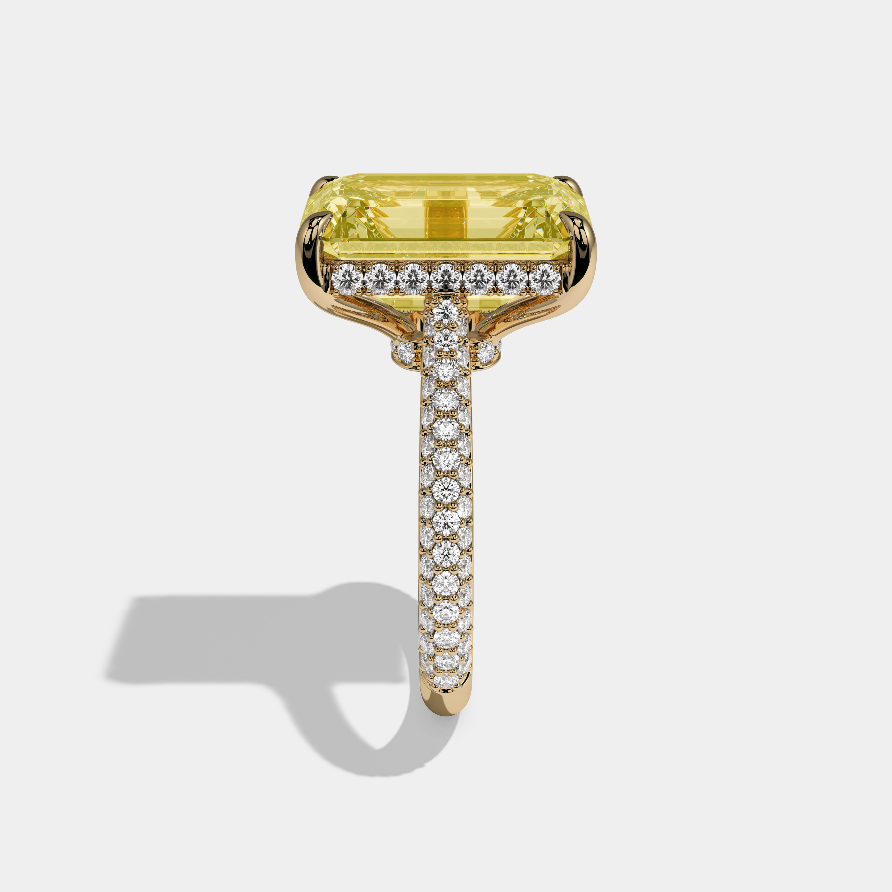 Victoria Fancy Yellow Emerald Cut Diamond Band Engagement Ring 8ct 18k Yellow Gold