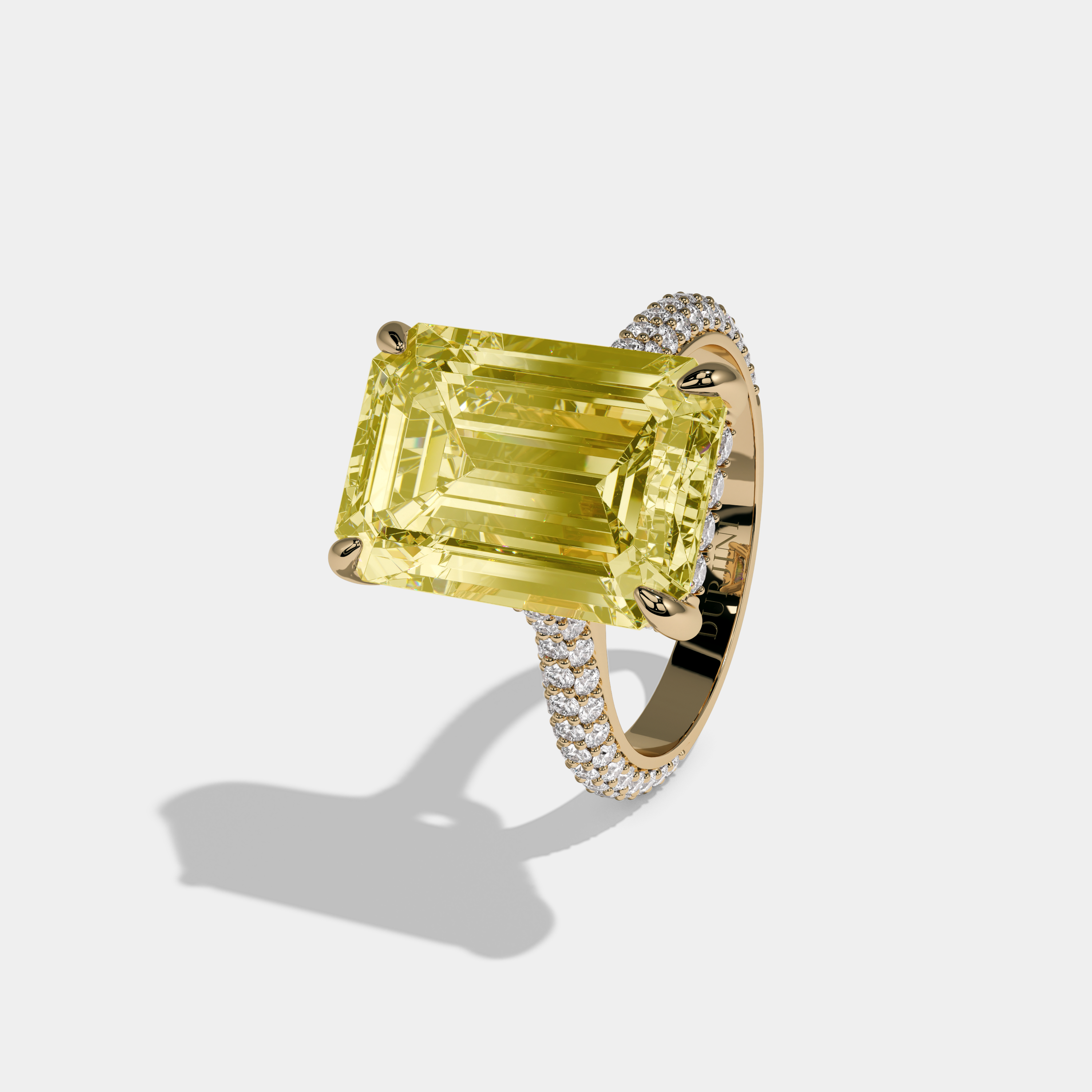 Victoria Fancy Yellow Emerald Cut Diamond Band Engagement Ring 8ct 18k Yellow Gold