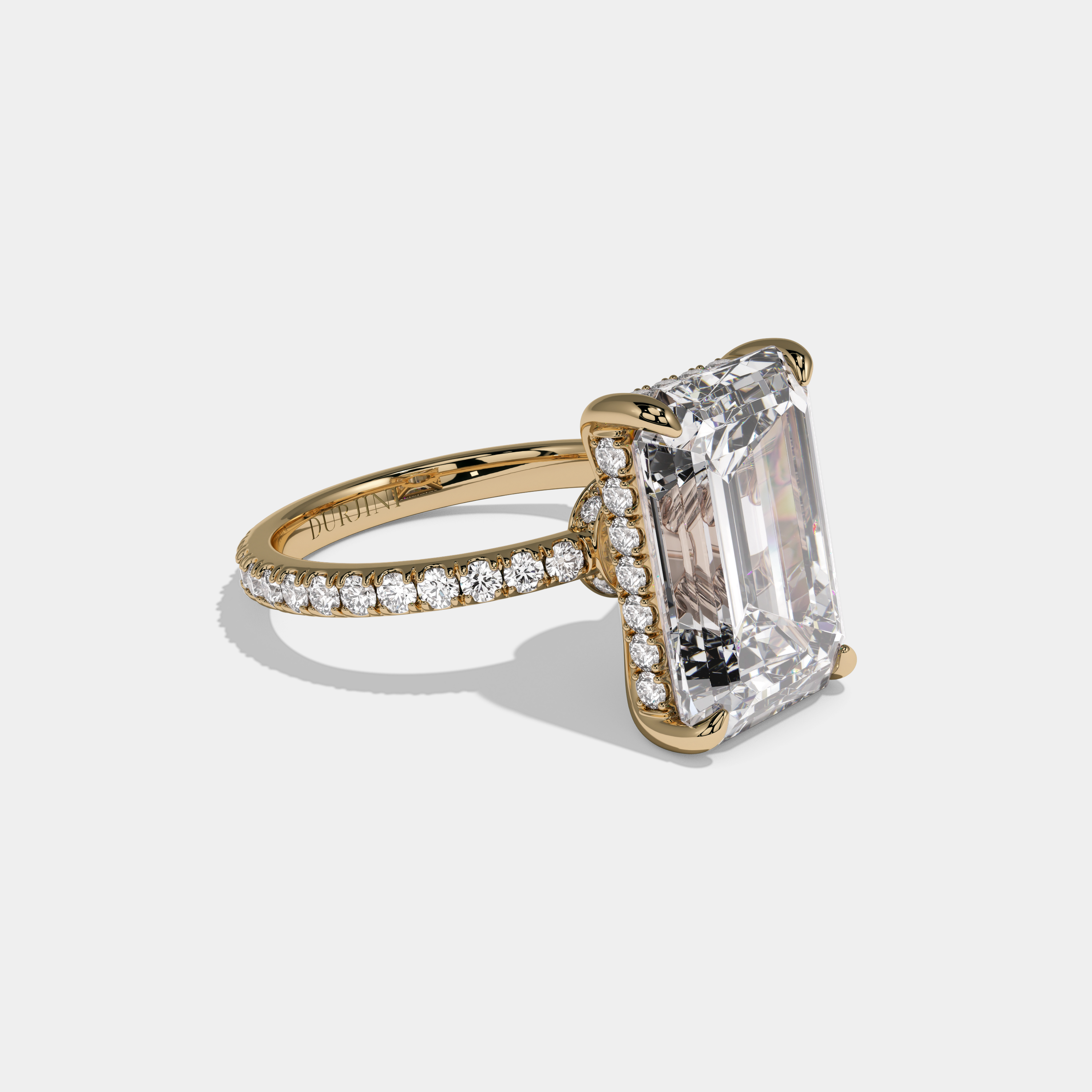 Arabella Emerald Cut Diamond Band Hidden Halo Engagement Ring 12ct 18k Yellow Gold
