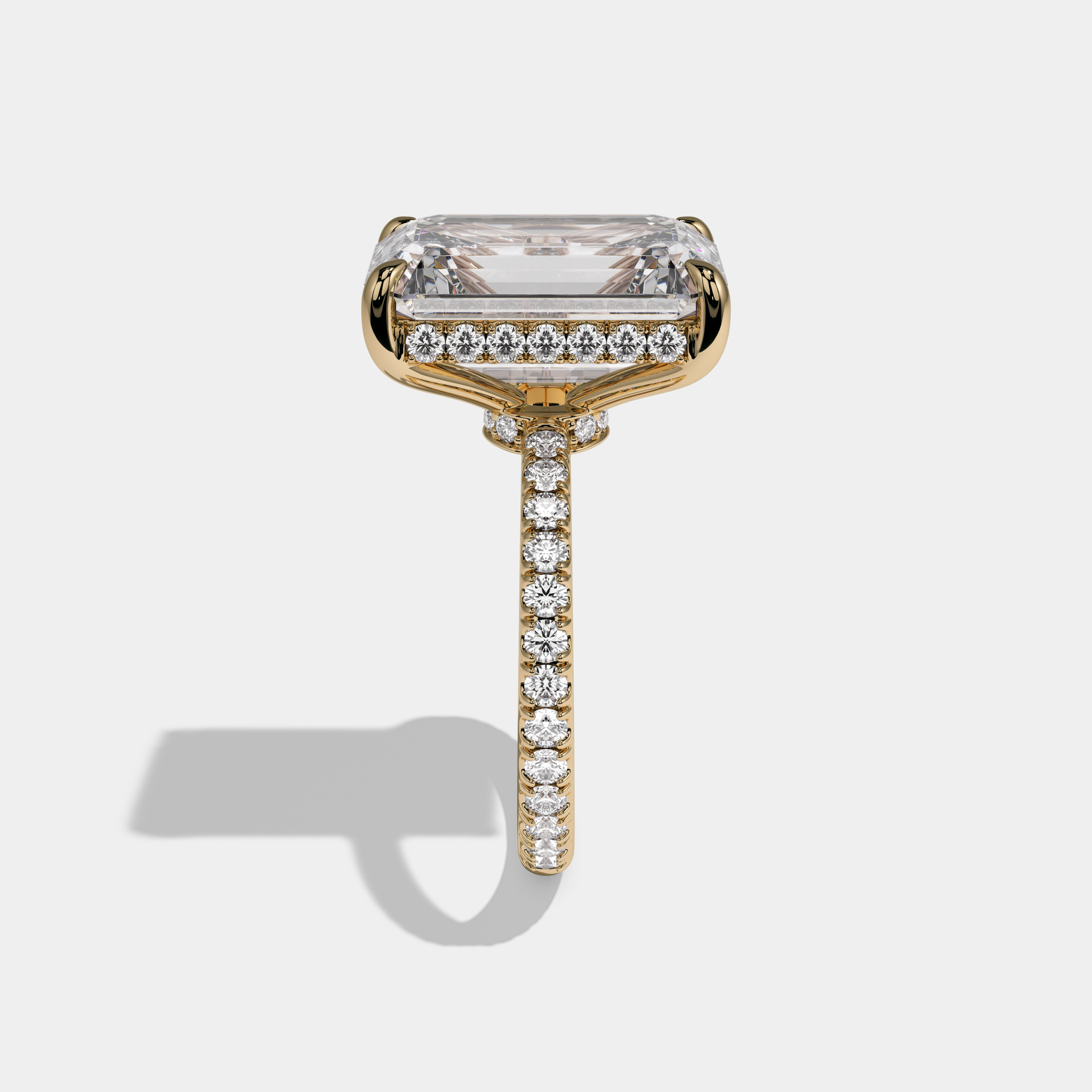 Arabella Emerald Cut Diamond Band Hidden Halo Engagement Ring 12ct 18k Yellow Gold