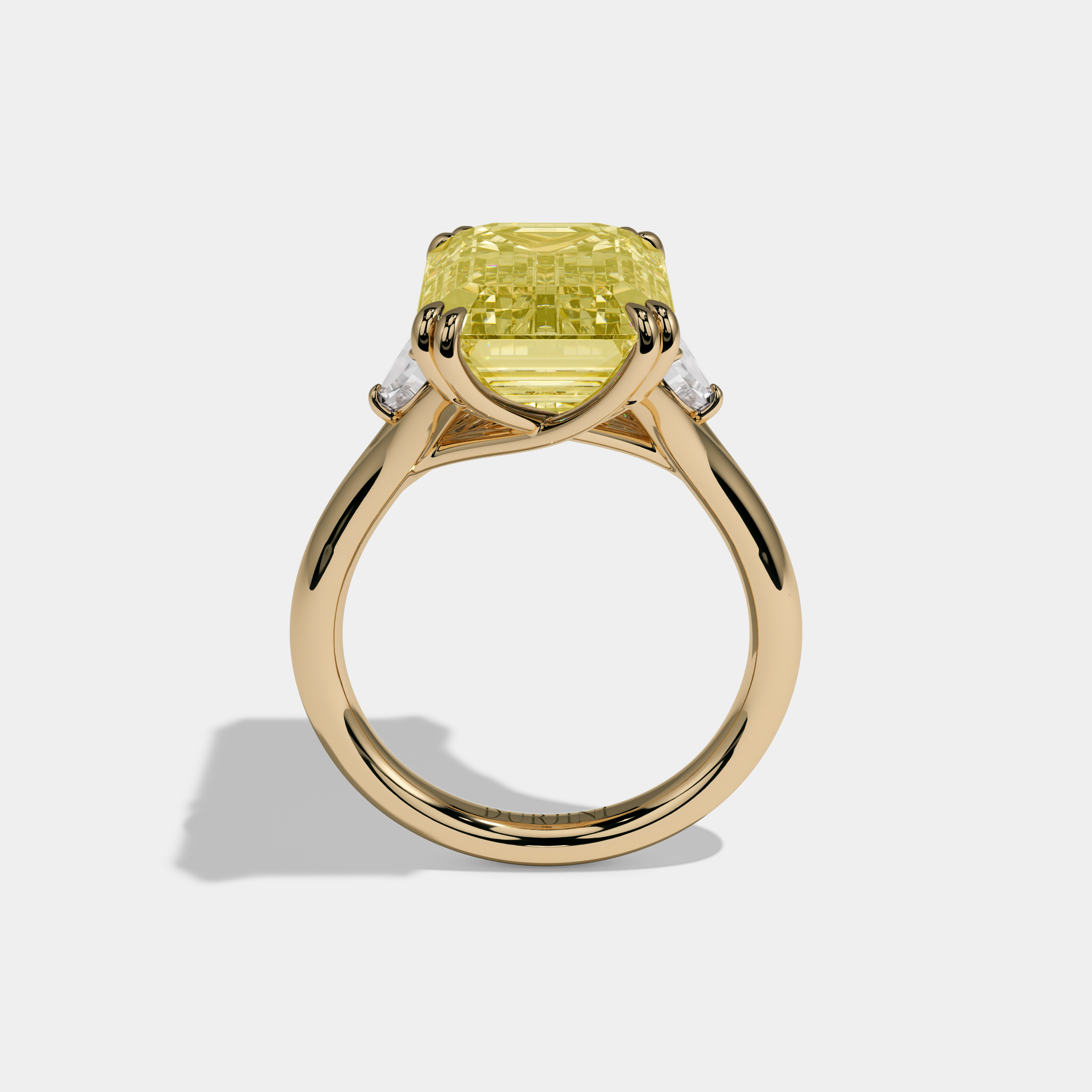 Charlotte Fancy Yellow Emerald Cut Diamond Plain Band Engagement Ring 10ct 18k Yellow Gold