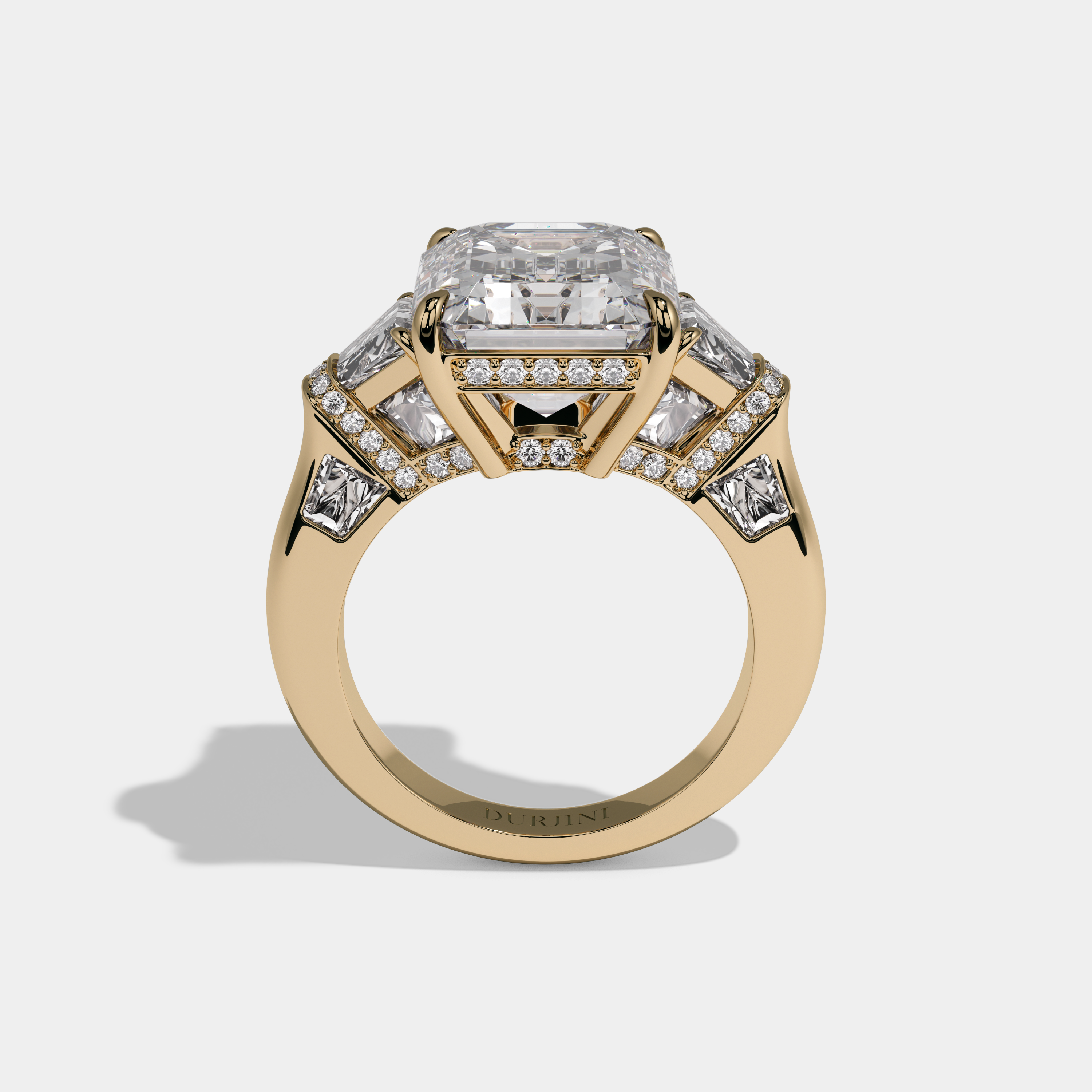 Eugenie Emerald Cut Diamond Plain Band With Trapezoid Sides Engagement Ring 10ct 18k Yellow Gold