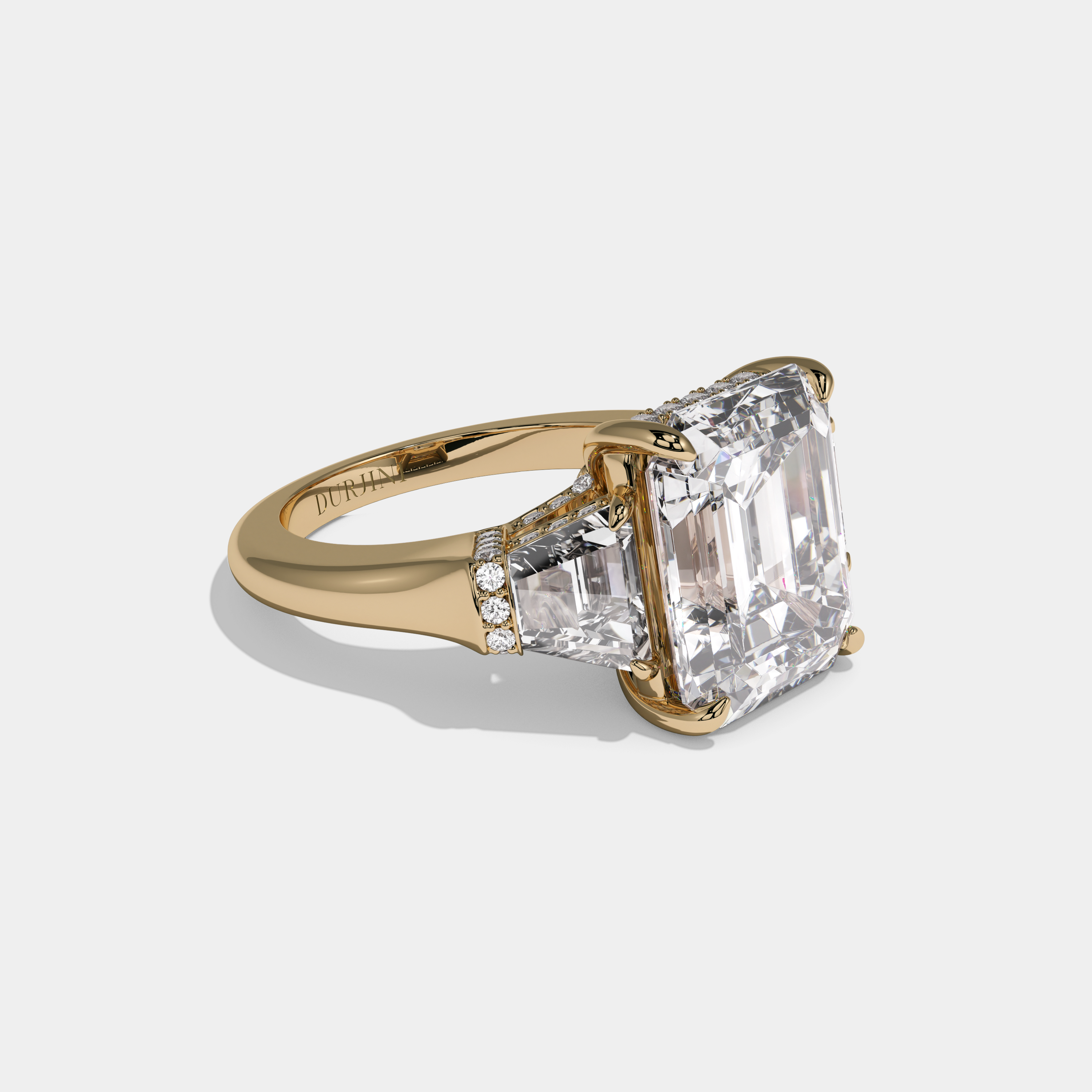 Adelaide Emerald Cut Diamond Plain Band With Quad Cut Sides Engagement Ring 10ct 18k Yellow Gold