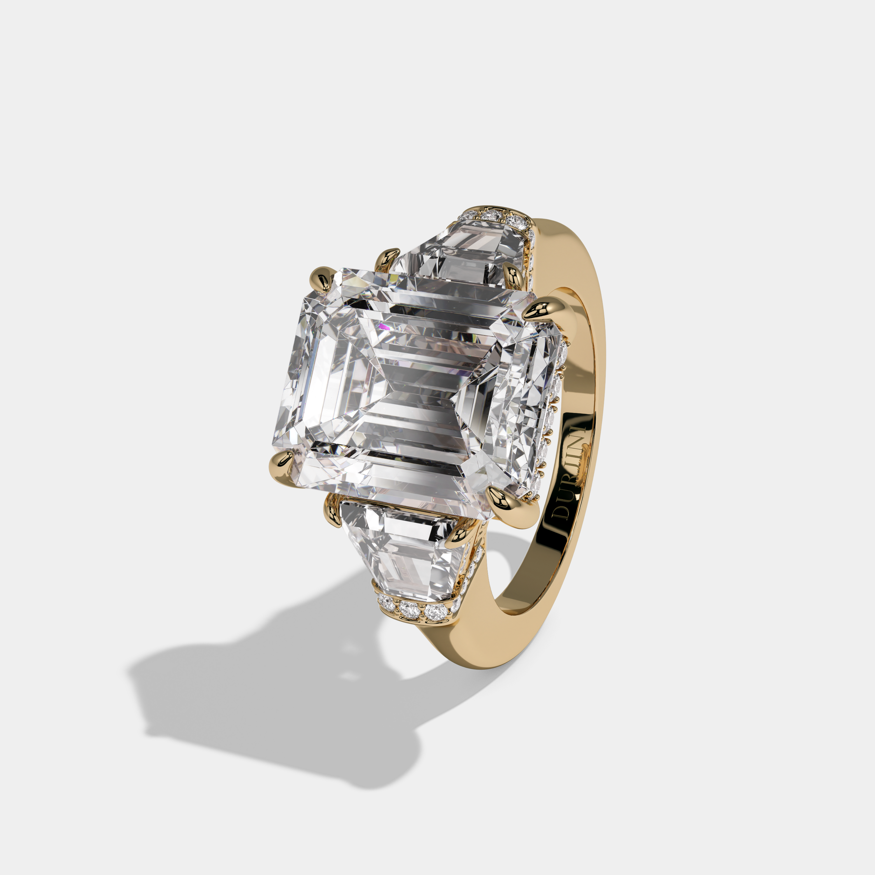 Adelaide Emerald Cut Diamond Plain Band With Quad Cut Sides Engagement Ring 10ct 18k Yellow Gold