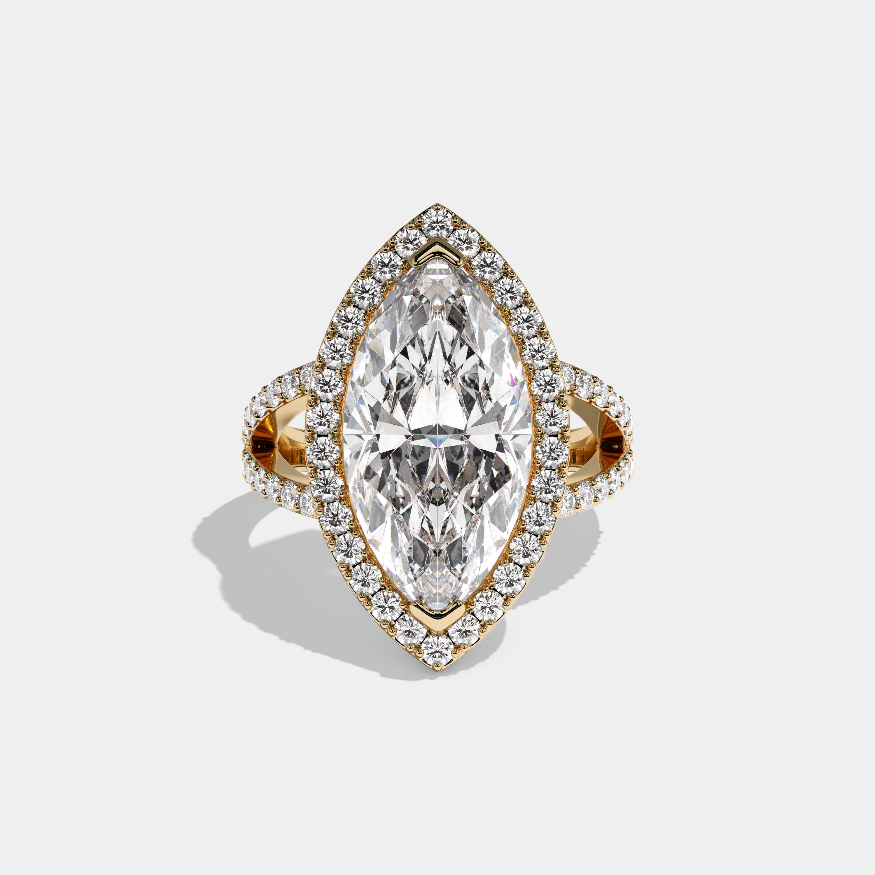 Charlotte Marquise Cut Diamond Halo Engagement Ring 10ct 18K Yellow Gold