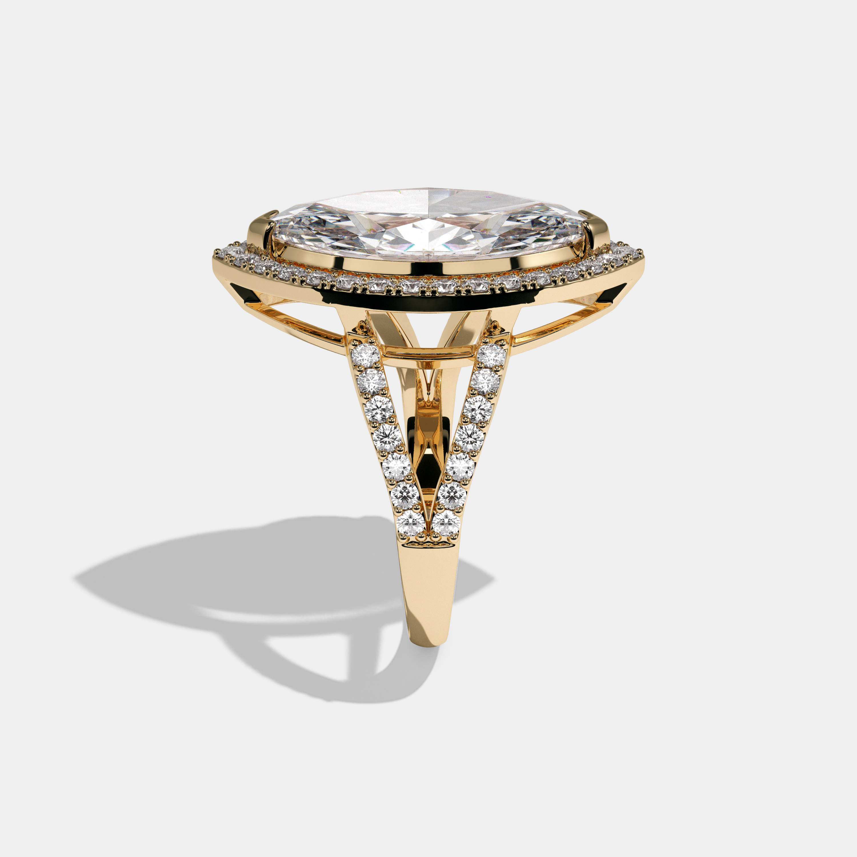 Charlotte Marquise Cut Diamond Halo Engagement Ring 10ct 18K Yellow Gold