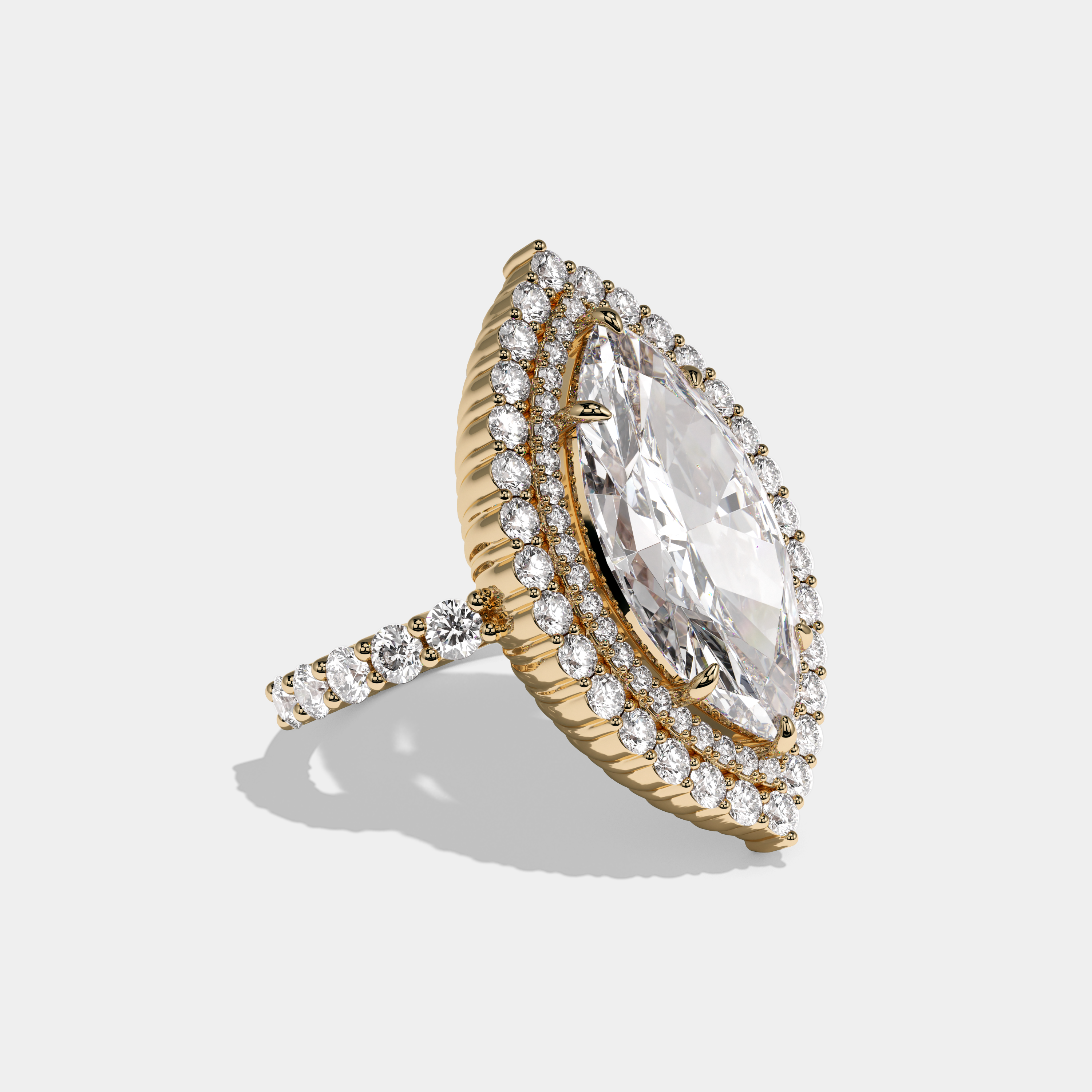 Victoria Marquise Cut Diamond Halo Engagement Ring 10ct 18K Yellow Gold