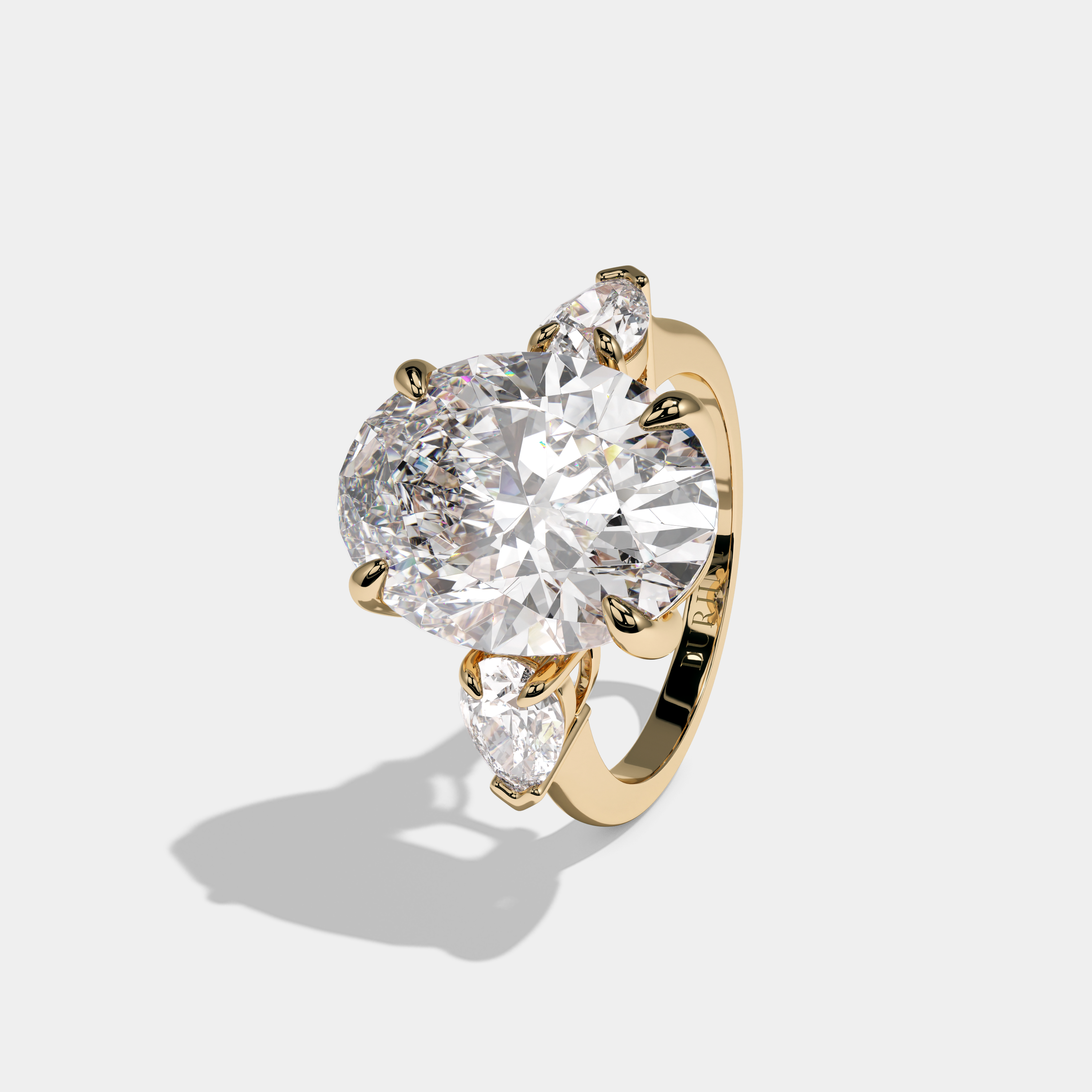 Victoria Oval Cut Diamond with Pear Cut Sides Plain Band Engagement Ring 10ct 18k Yellow Gold