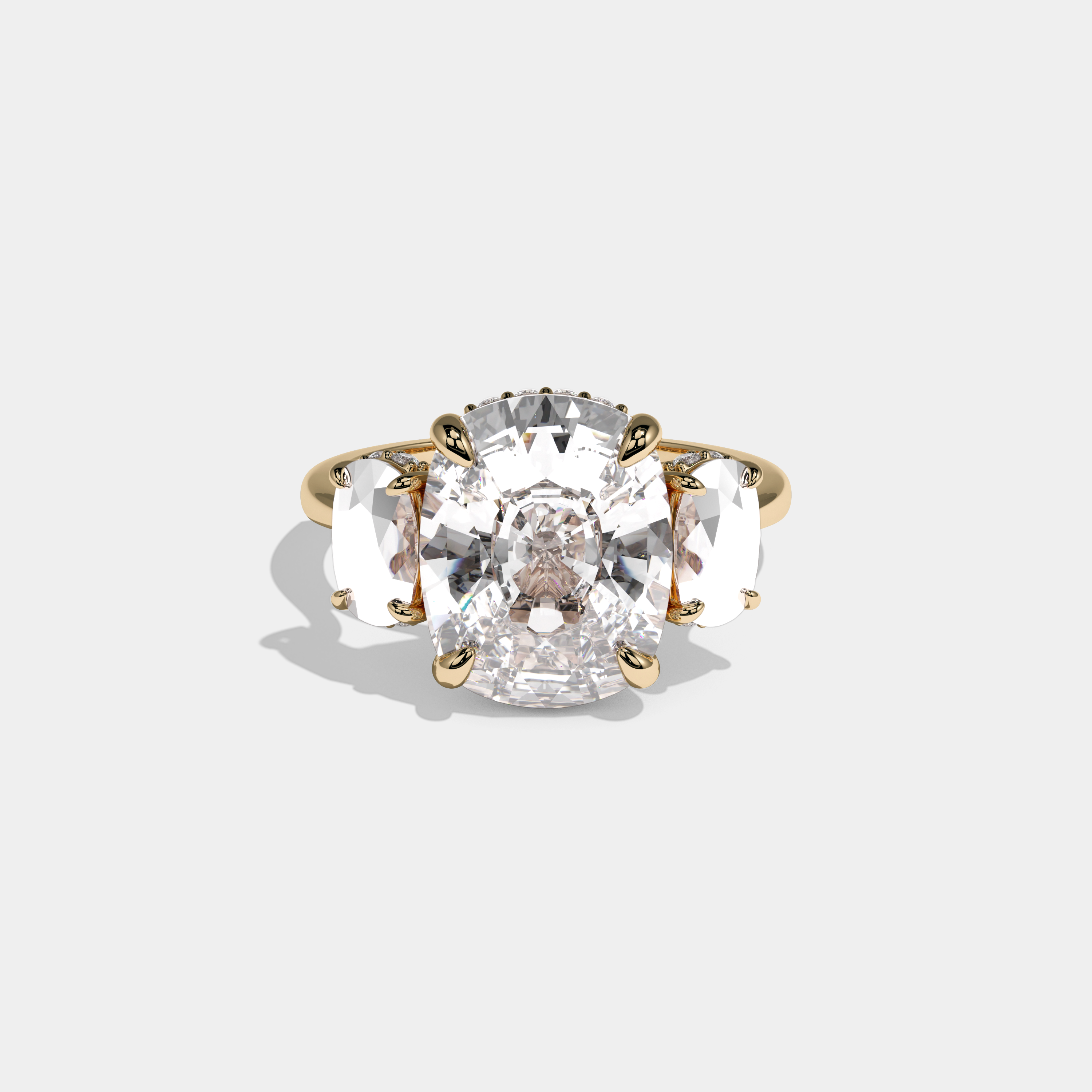 Elizabeth Cushion Cut Diamond With Cushion Cut Sides Plain Band Engagement Ring 10ct 18k Yellow Gold