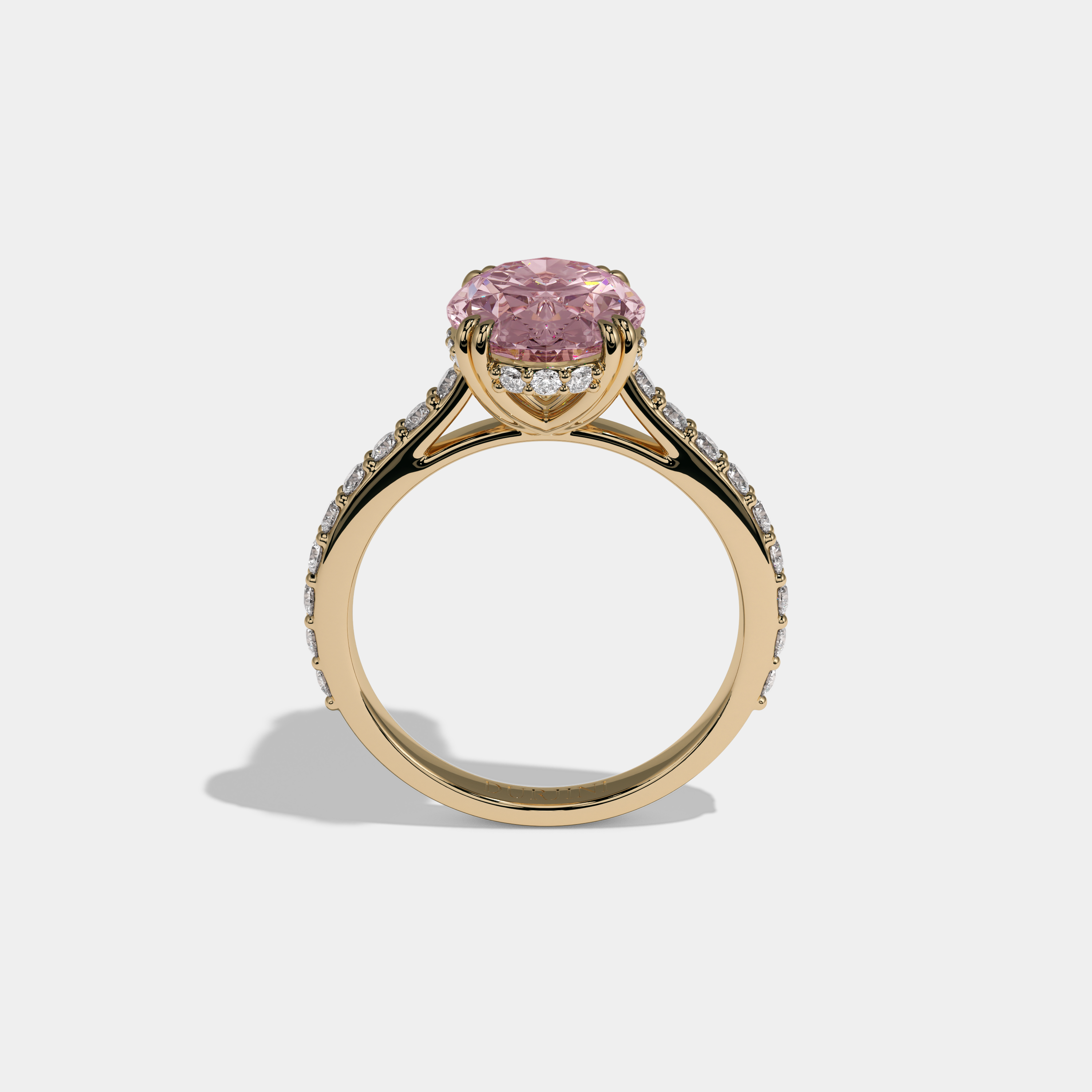 Charlotte Fancy Pink Oval Cut Diamond Band Engagement Ring 7ct 18K Yellow Gold