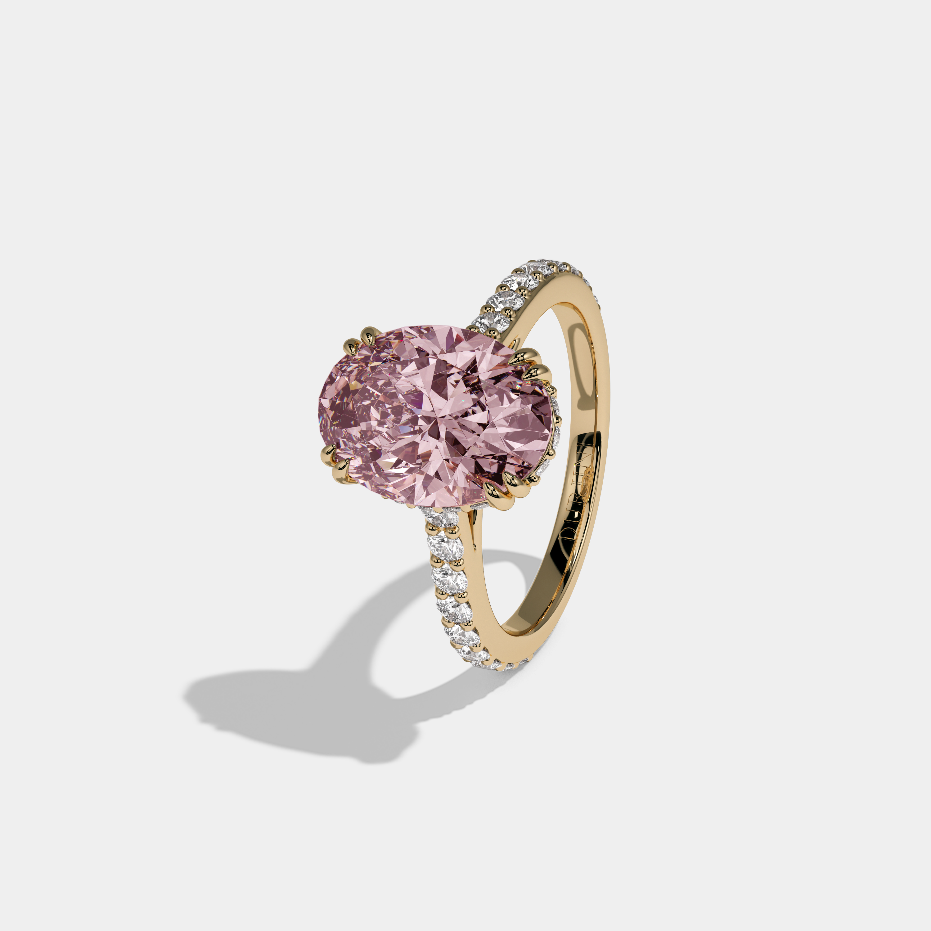 Charlotte Fancy Pink Oval Cut Diamond Band Engagement Ring 7ct 18K Yellow Gold