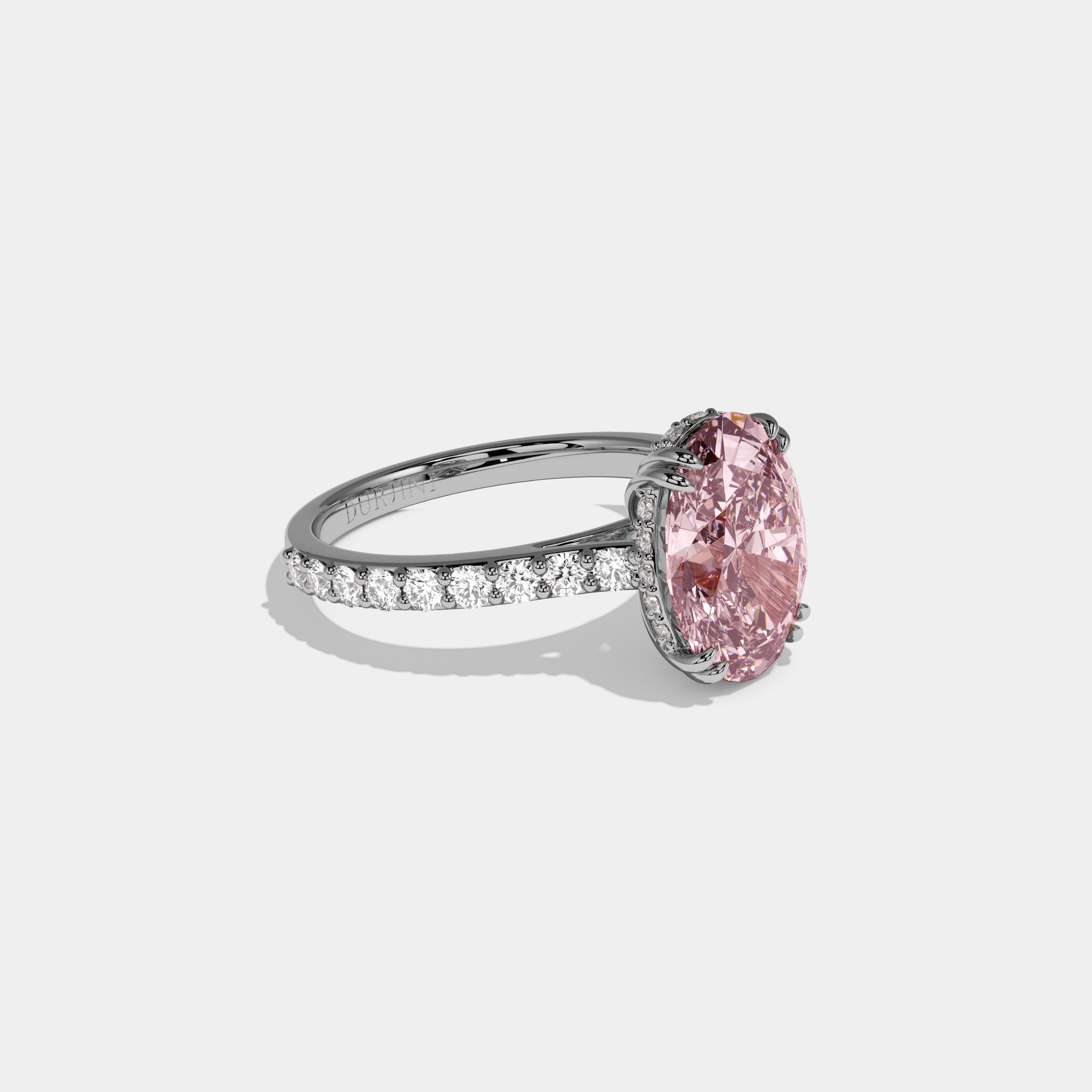 Beatrice Fancy Pink Oval Cut Diamond Band Engagement Ring 7ct 18K White Gold